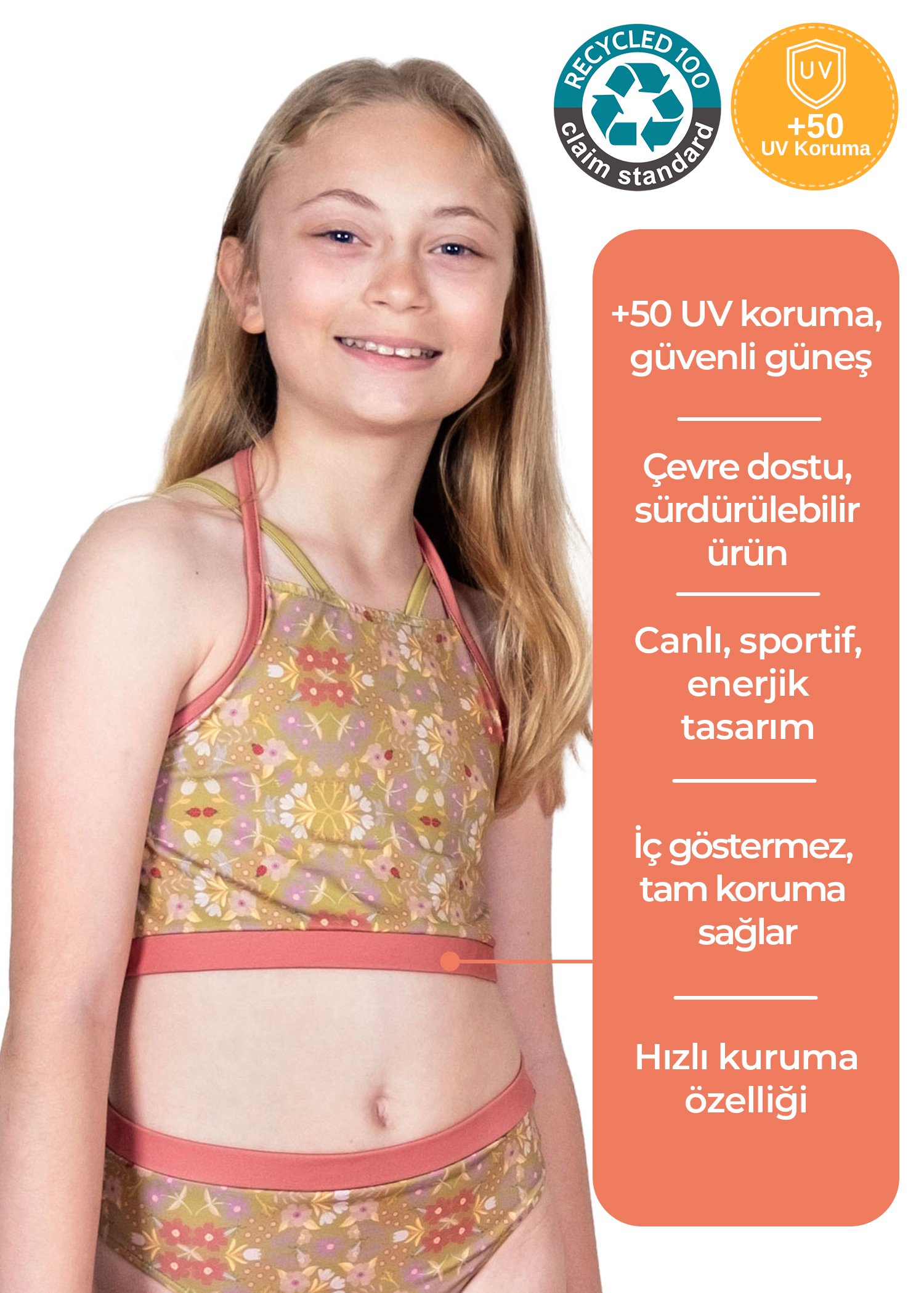 Recycle UV Korumalı Kız Çocuk Bikini