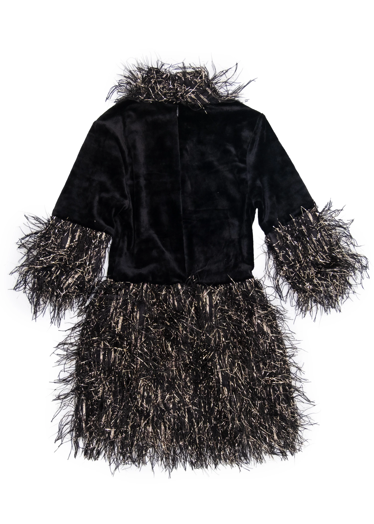 Sim Püsküllü Siyah Kadife Kışlık Kız Çocuk Abiye Parti Elbisesi