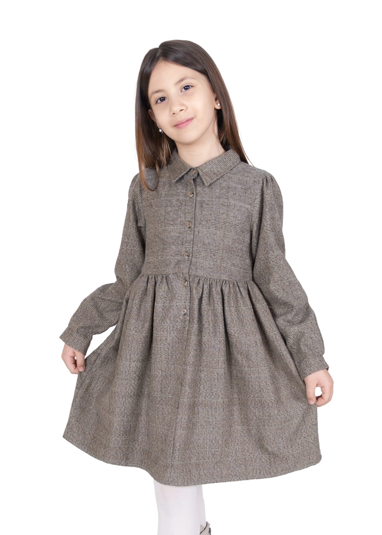 Plaid Brown Winter Girl's Dress