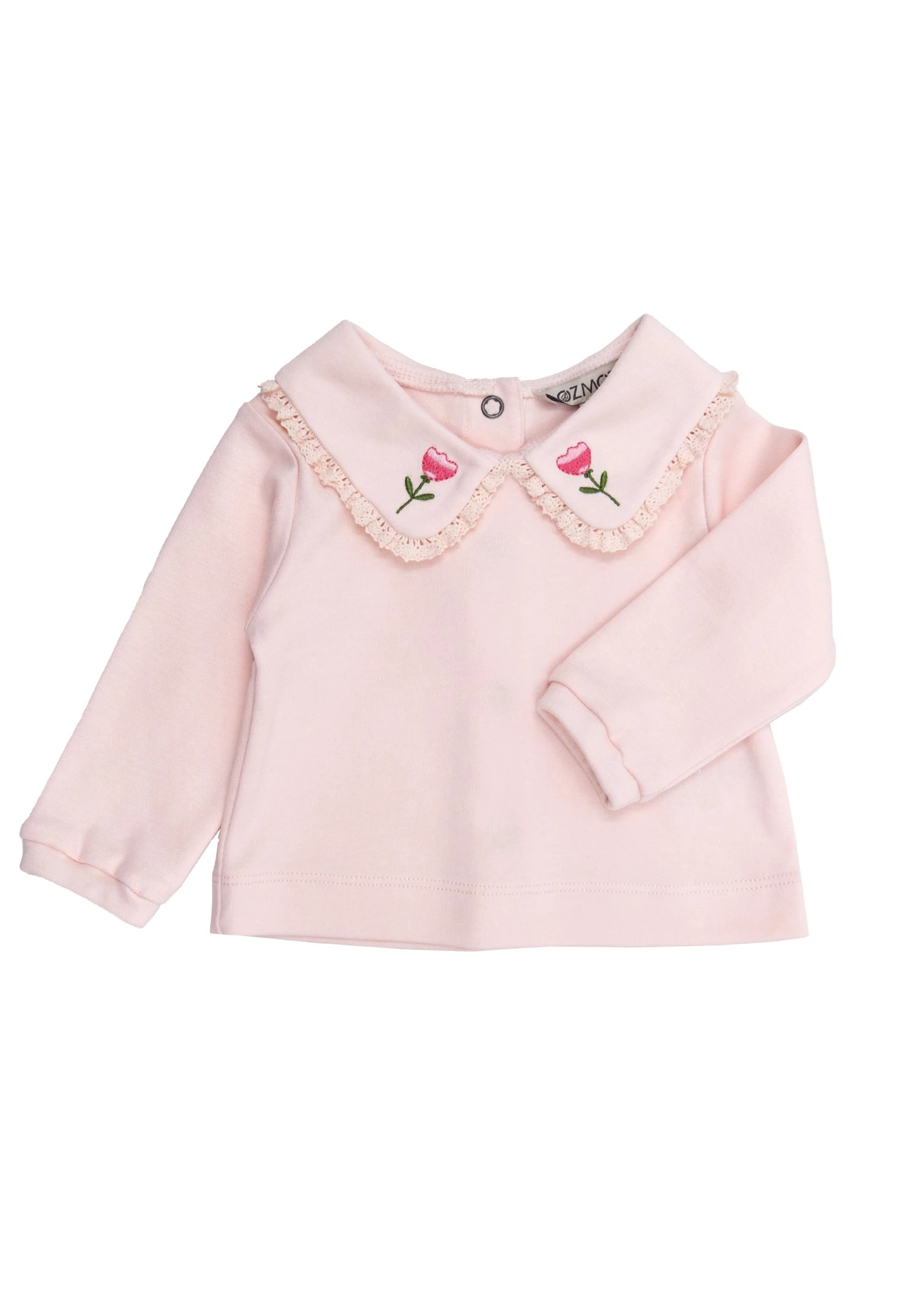 Nakışlı ve Dantelli Açık Pembe Kışlık Kız Bebek Üst