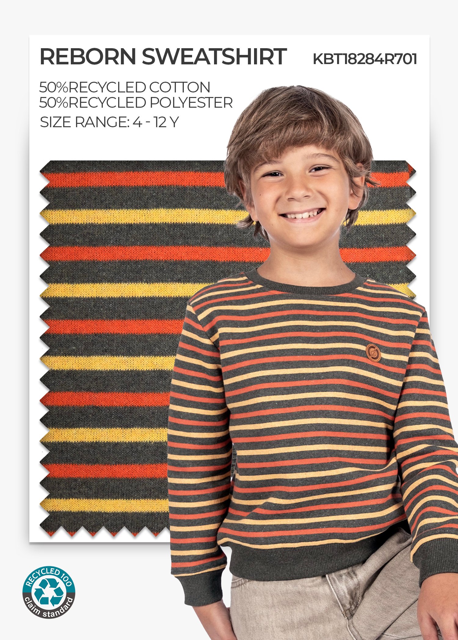 Reborn Recycled Winter Boys' Sweatshirt Yarn Dyed Striped