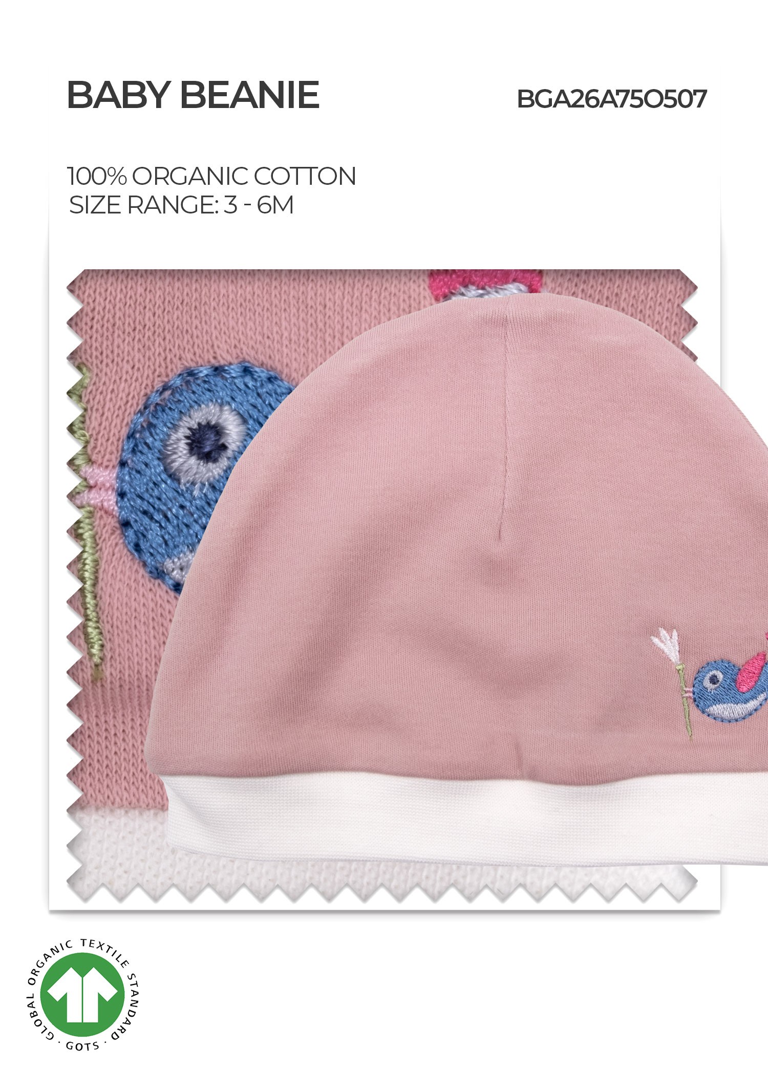 Organic Pale Mauve Baby Girl Beanie