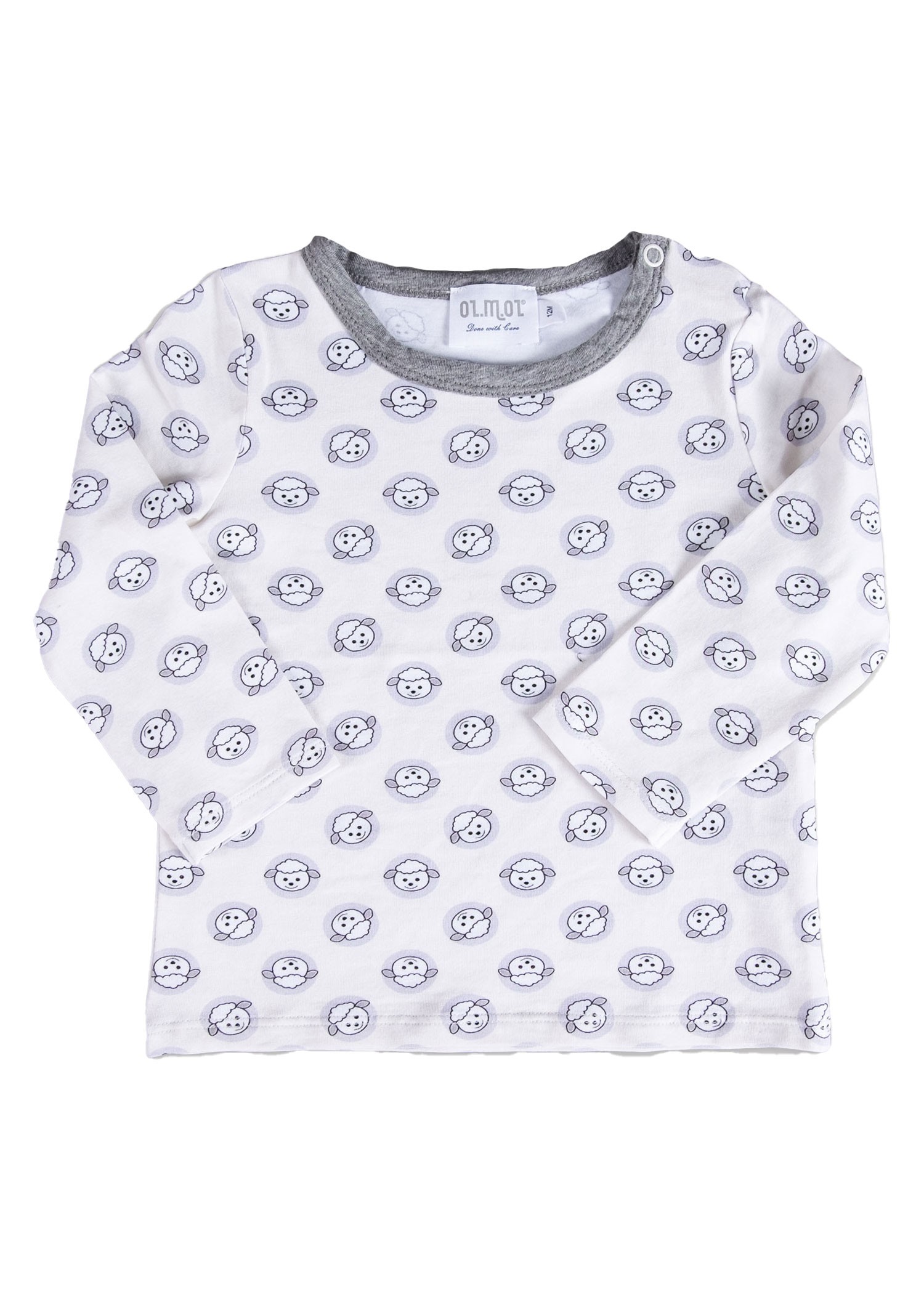 Organic Lamb Printed Long Sleeve Gray Spring Unisex Baby Top