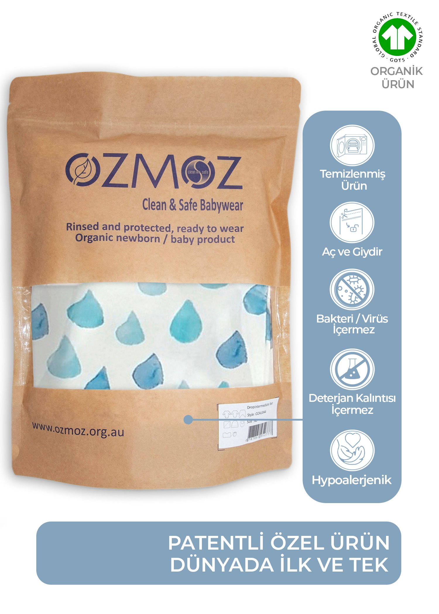 Clean&Safe Organik Steril Temizlenmiş Hastane Çıkış Seti-8 Parça