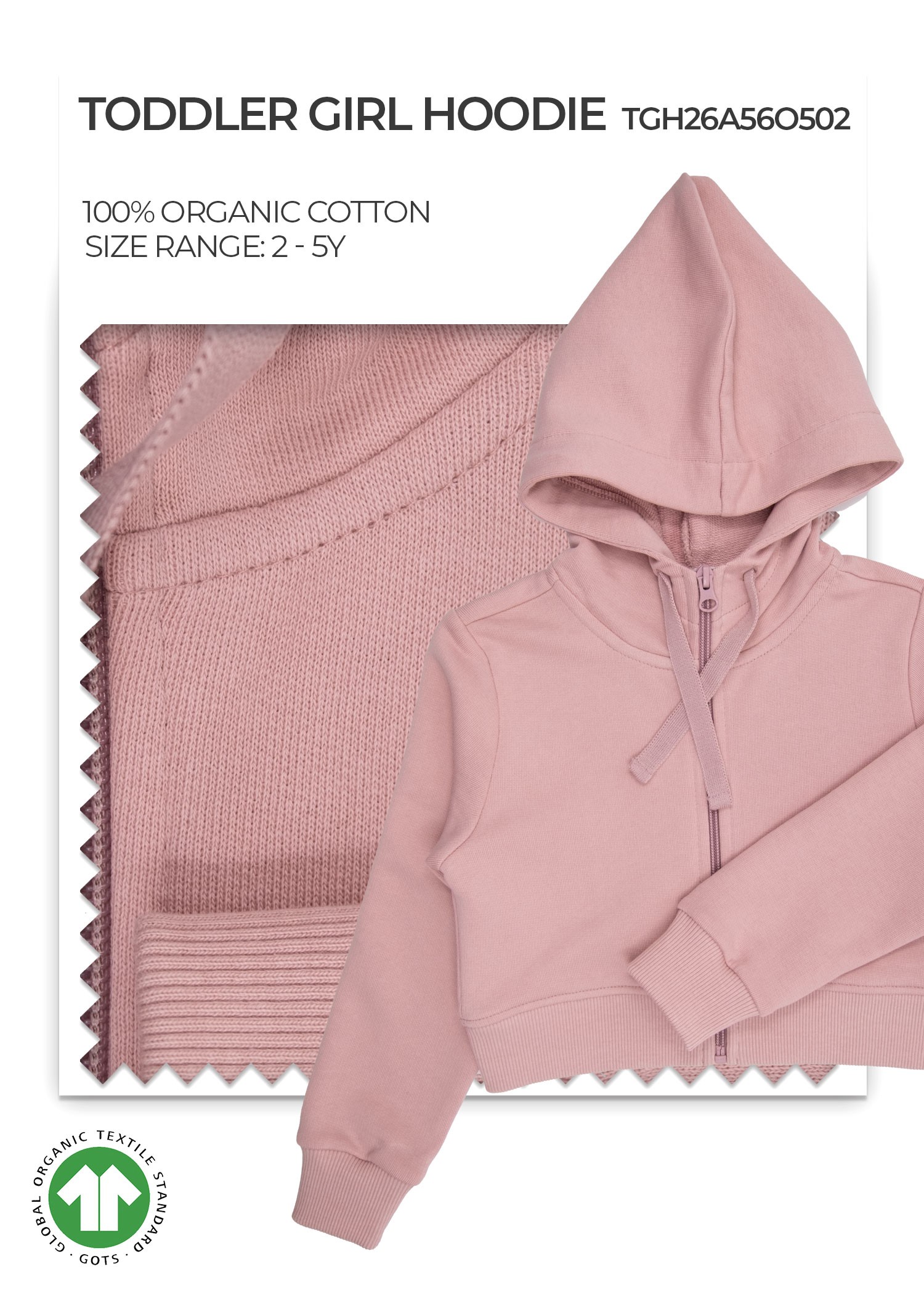Organic Pale Mauve Toddler Girl Hoodie