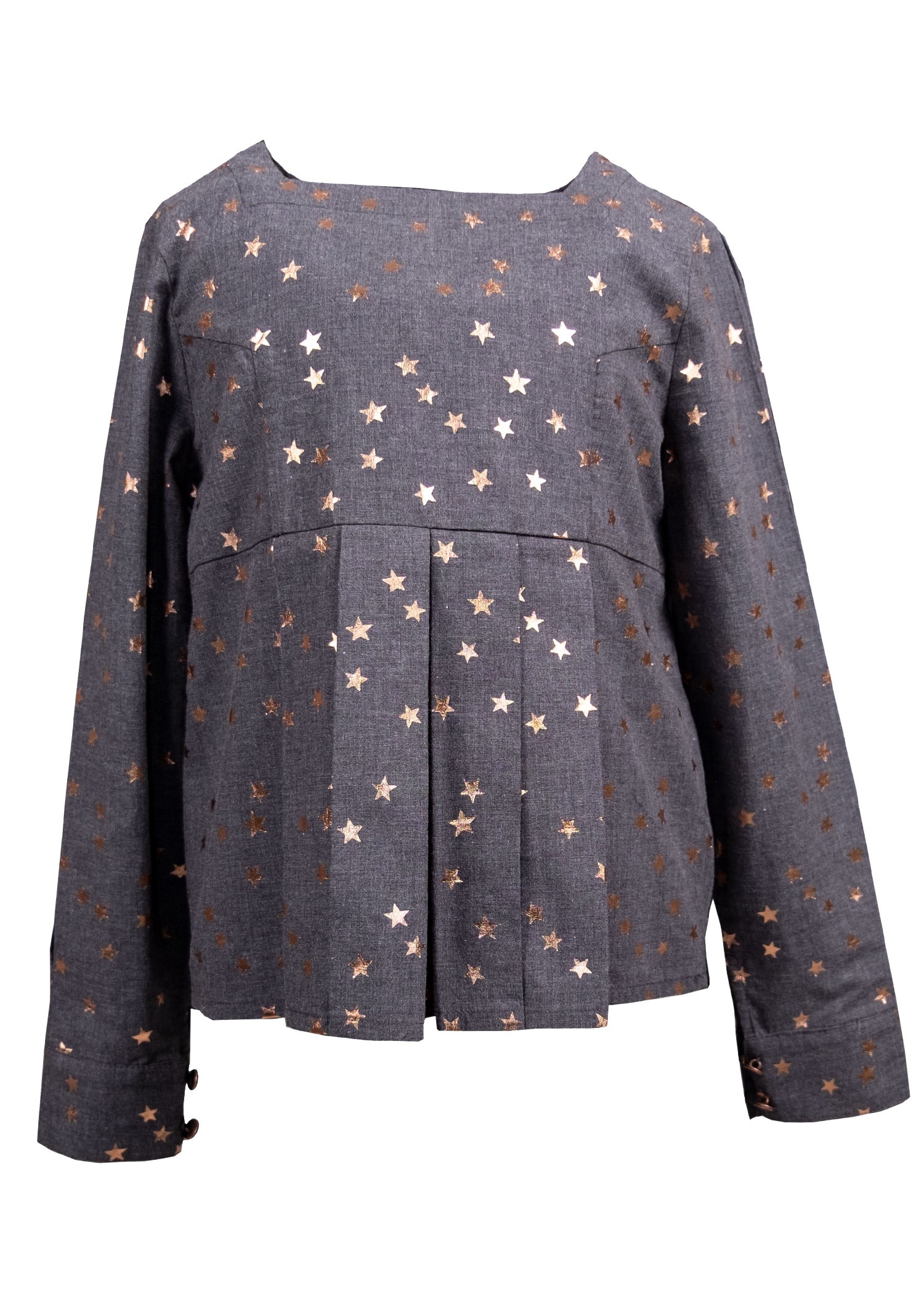 100% Cotton Gilded Printed Anthracite Winter Girl's Blouse