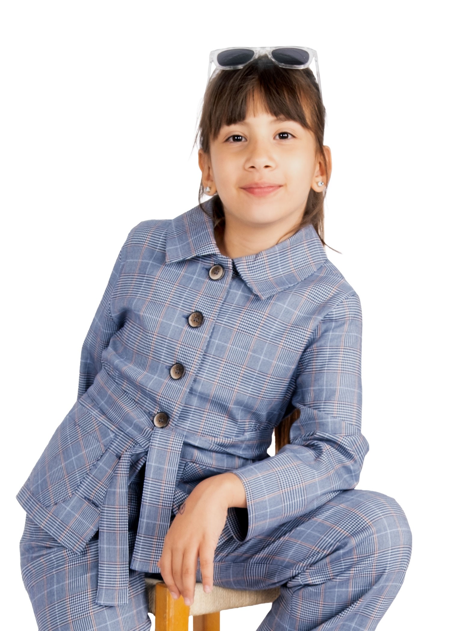 Woven Plaid Blue Spring Jacket for Girls