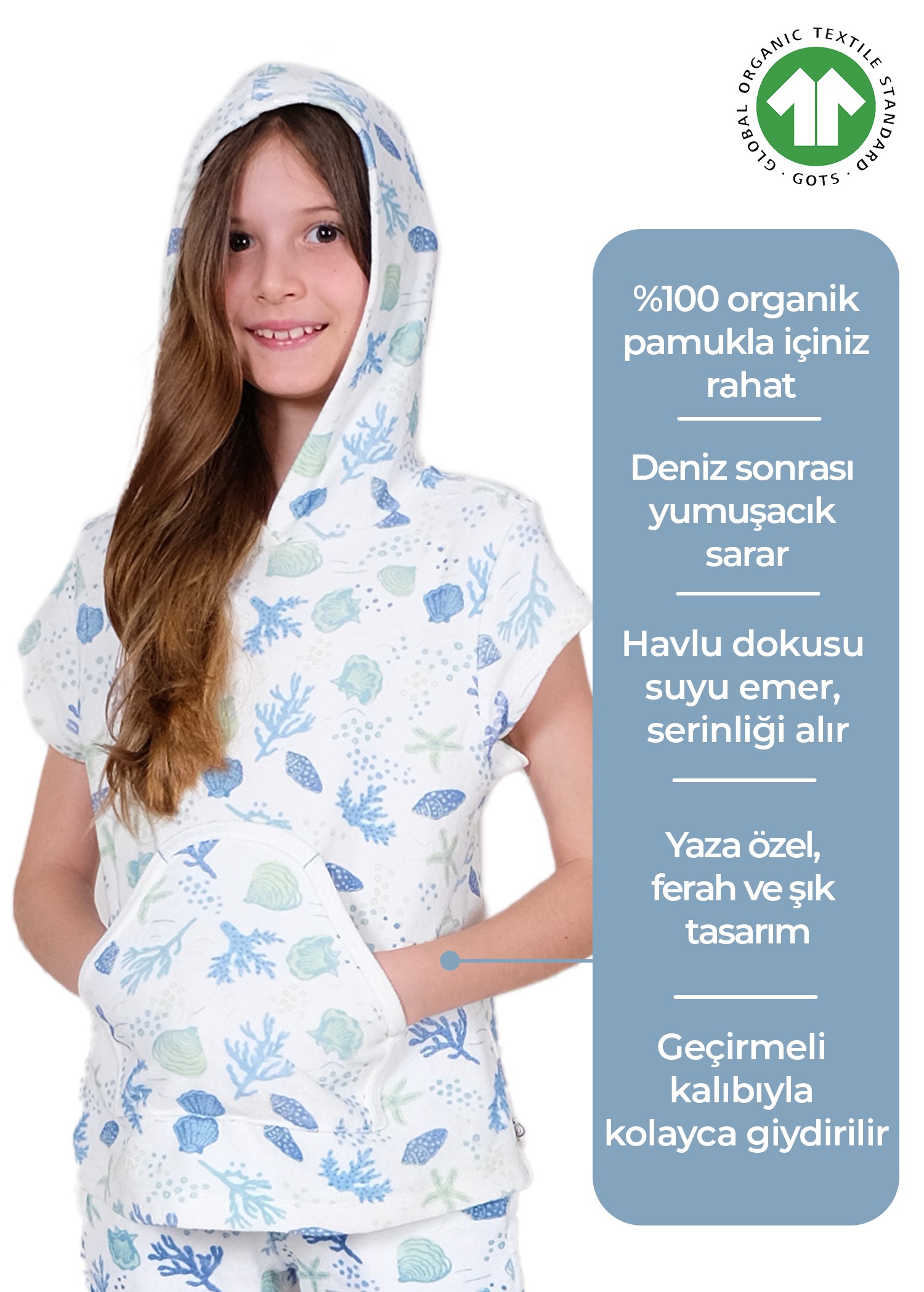Organik Havlu Kumaş Kapüşonlu Kolsuz Yazlık Kız Çocuk Tshirt