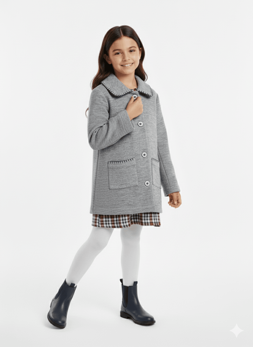 Knitted Fabric Grey Winter Girls Coat