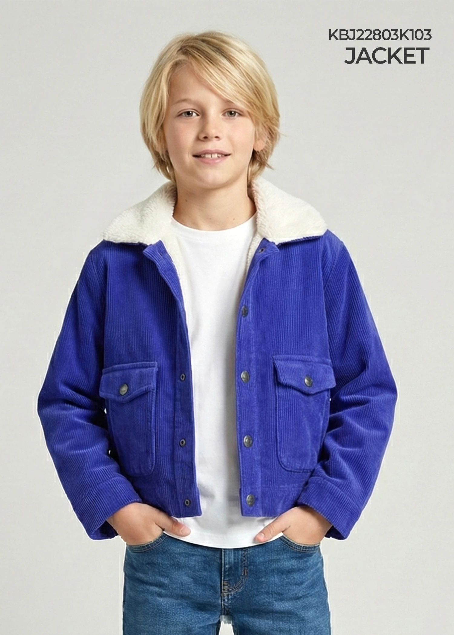 Corduroy Blue Sports Cut Winter Boys' Jacket
