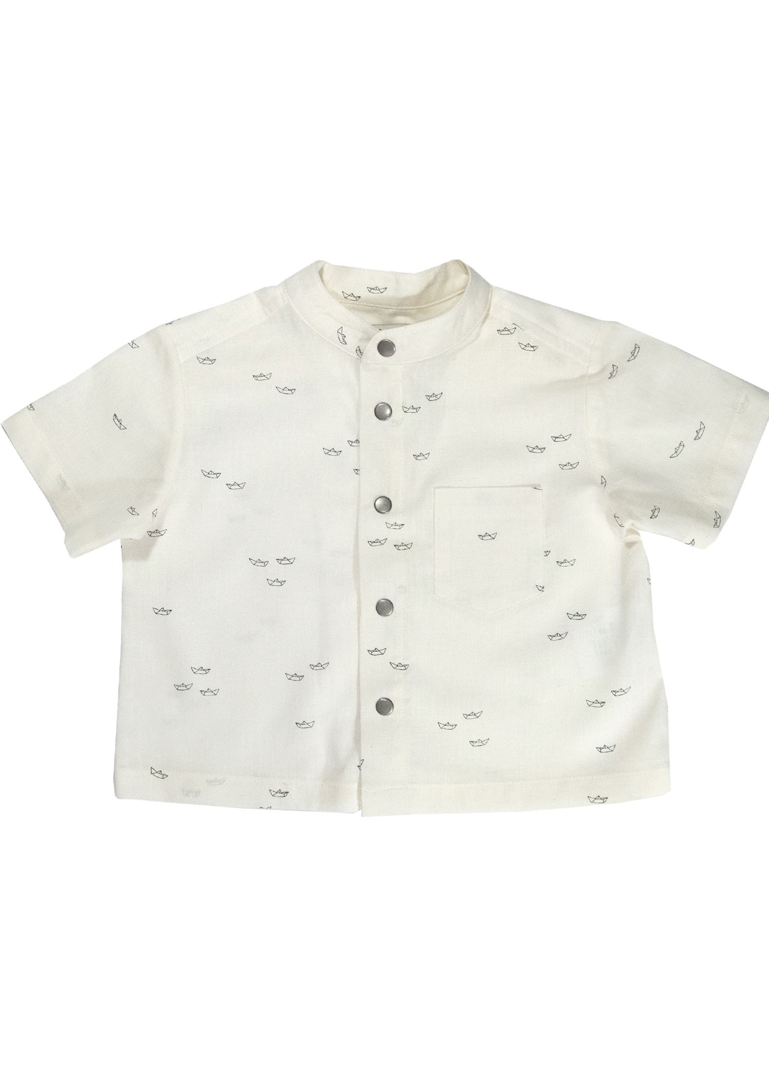 Organic Cotton Linen Paper Boat Printed Summer Baby Boy Shirt