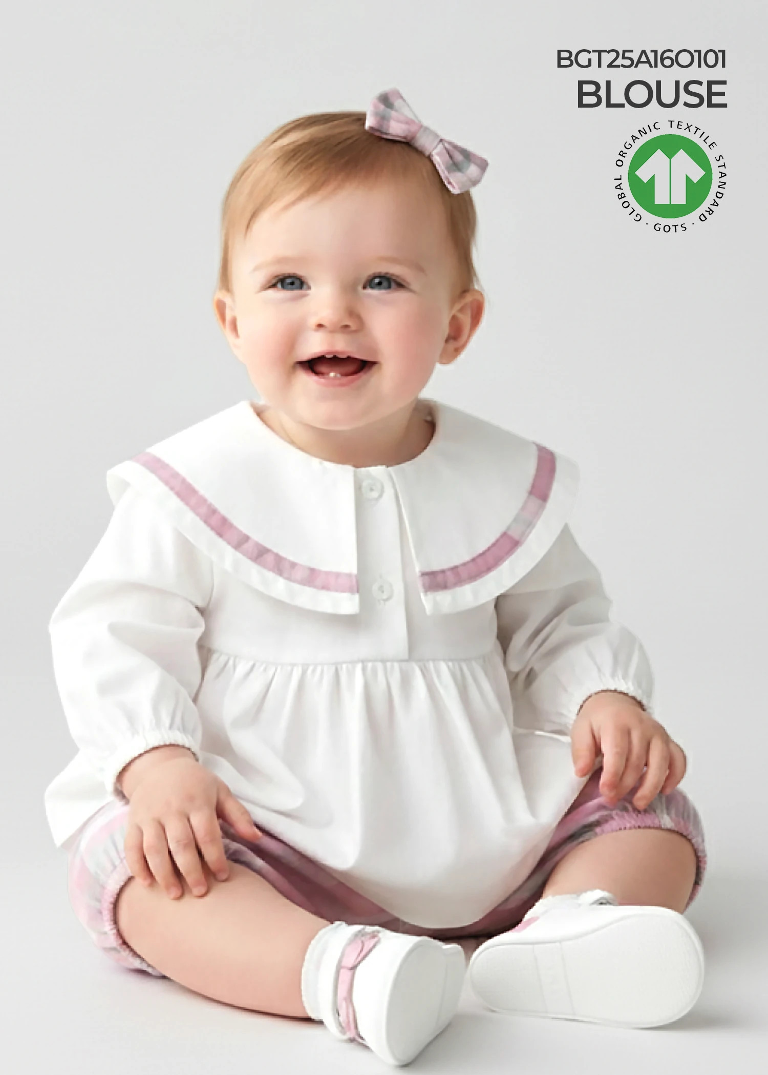 Organic Wide Collar White Summer Baby Girl  Blouse