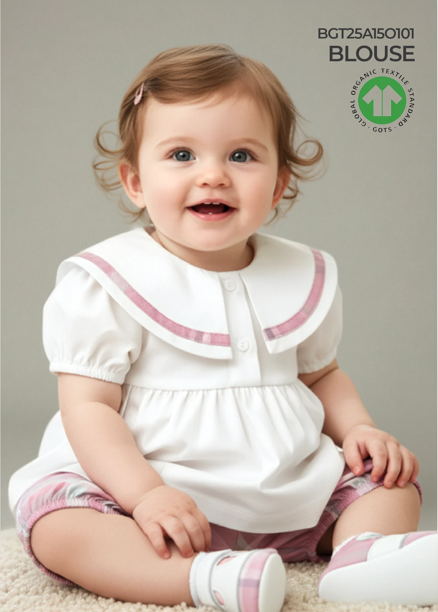 Organic Wide Collar White Summer Baby Girl  Blouse