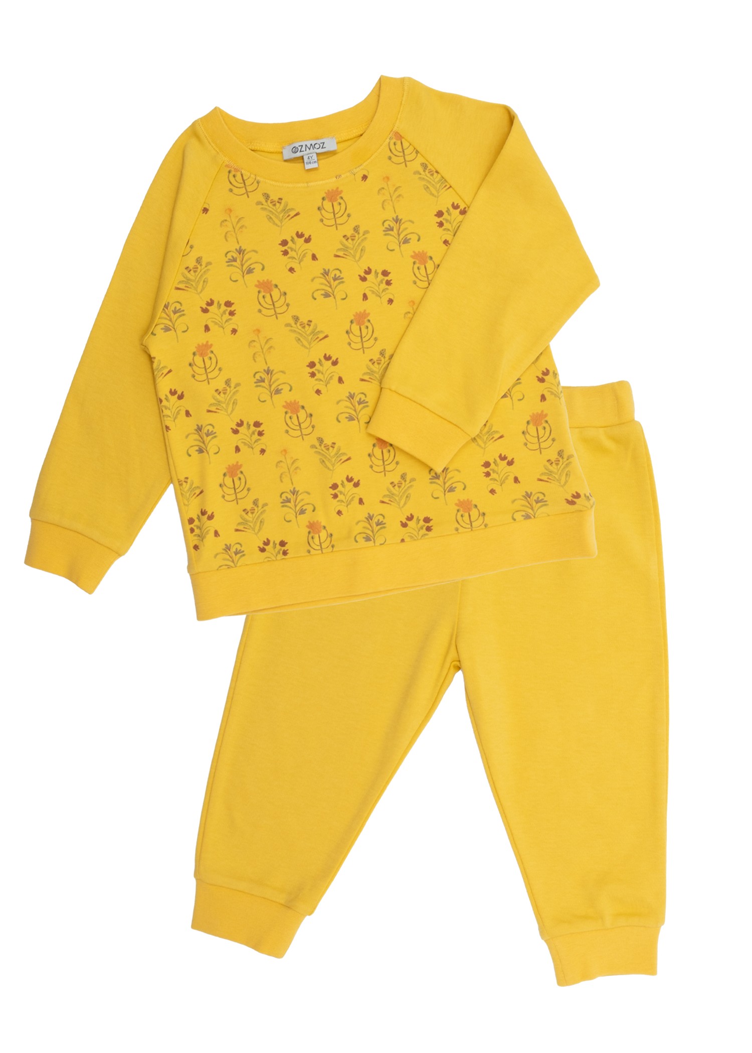 Organic Floral Printed Yellow Winter Little Girl Suit