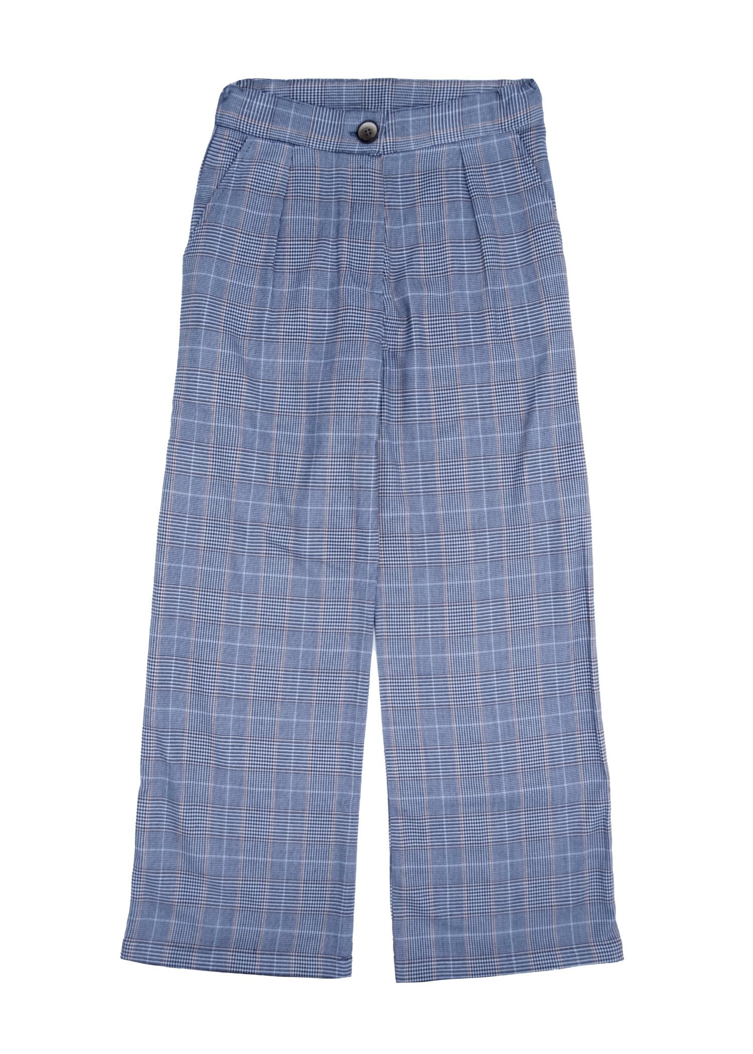 Woven Plaid Blue Spring Girl's Trousers