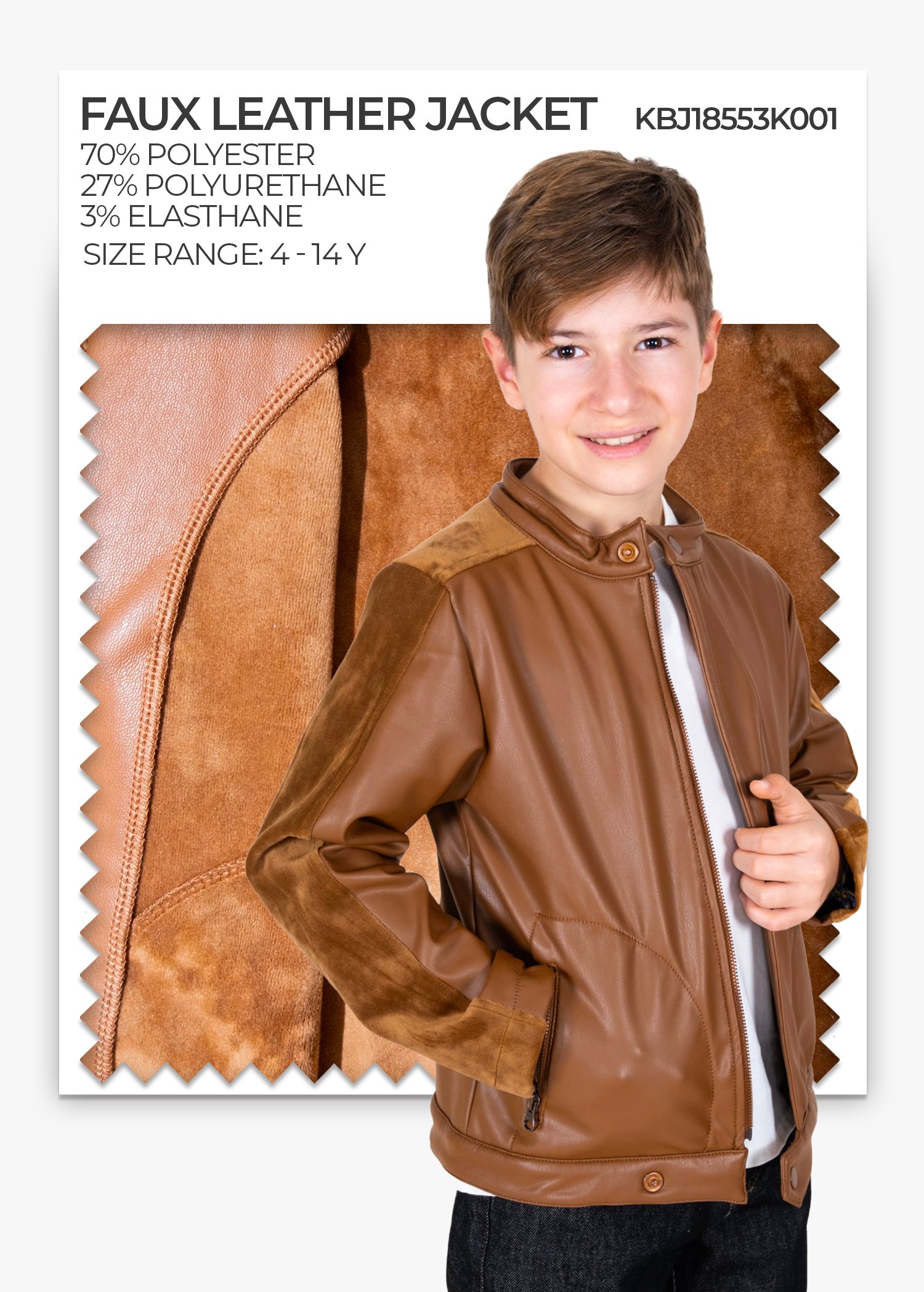 Faux Leather Winter Boys' Coat Covered with Velvet