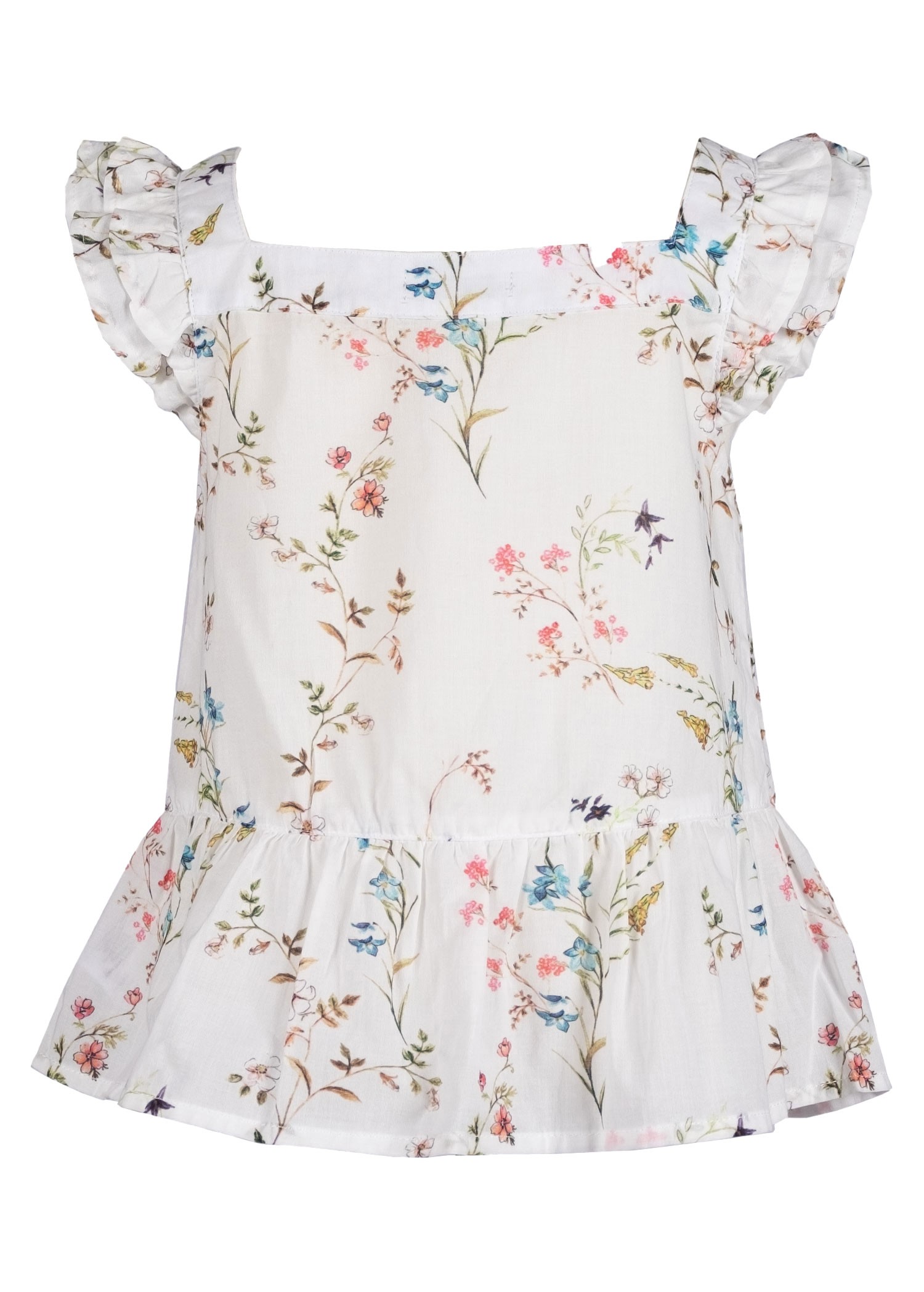 Floral Patterned Frilled Ecru Summer Little Girl's Blouse