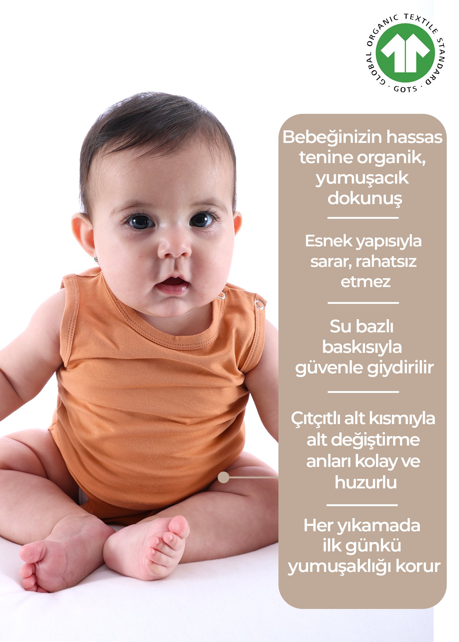 Organik Kolsuz Turuncu Unisex Bebek Body