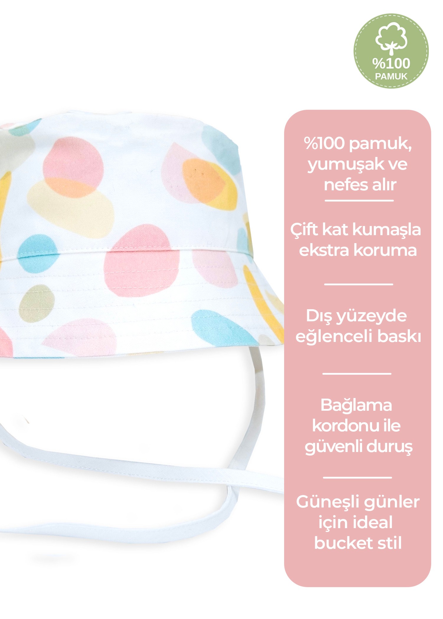 %100 Pamuk Renk Bloklu Yazlık Unisex Çocuk Bucket Şapka