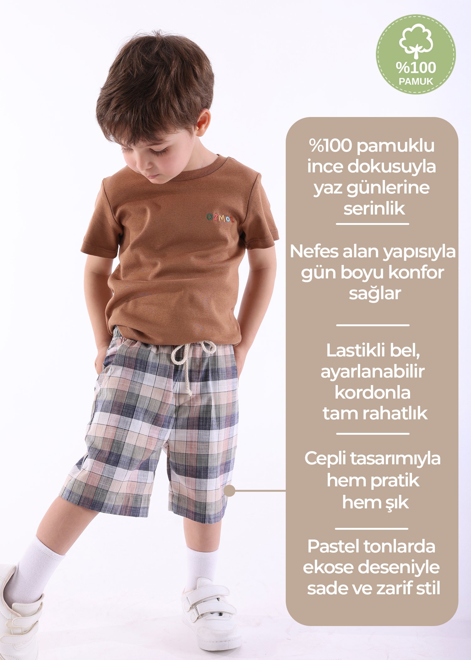 %100 Pamuk Ekose İnce Dokuma Yazlık Minik Erkek Çocuk Şort