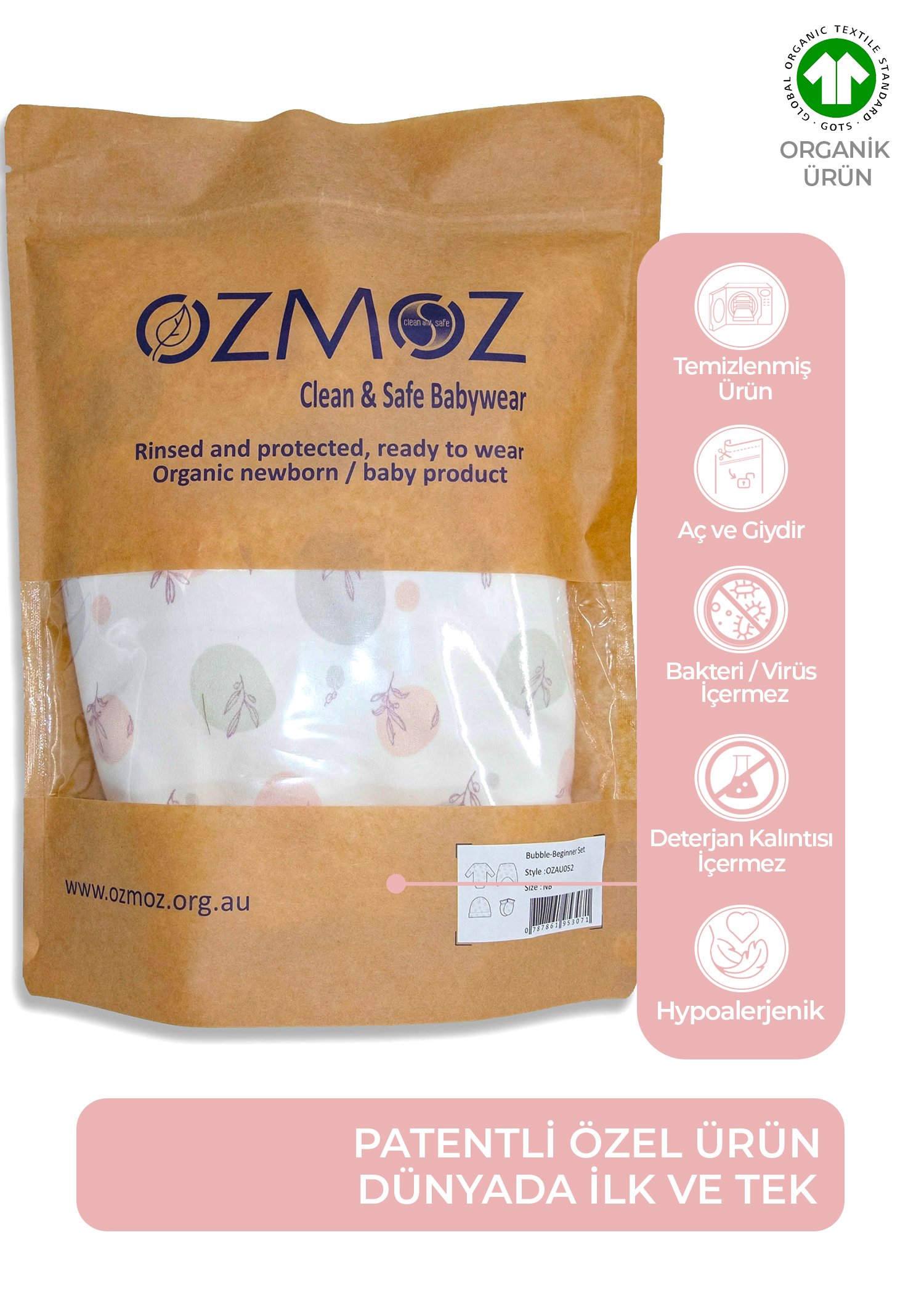 Clean&Safe Organik Steril Temizlenmiş Hastane Çıkış Seti-4 Parça