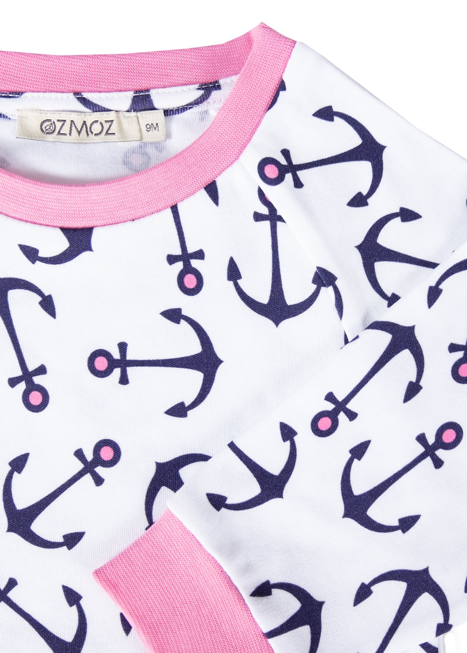 Organic Anchor Patterned Pink Spring Baby Girl Pajama Set