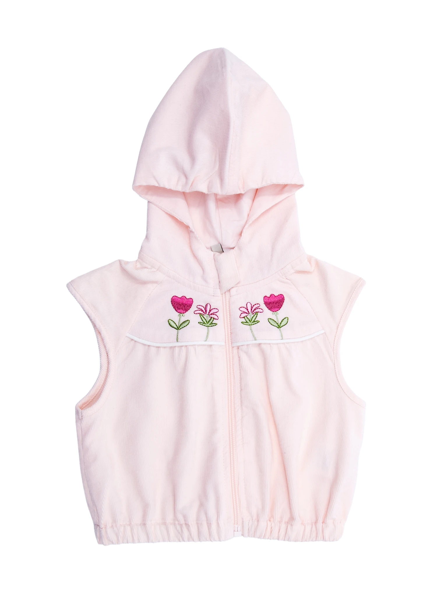 Kadife Nakışlı Kapüşonlu Kışlık Kız Bebek Yelek