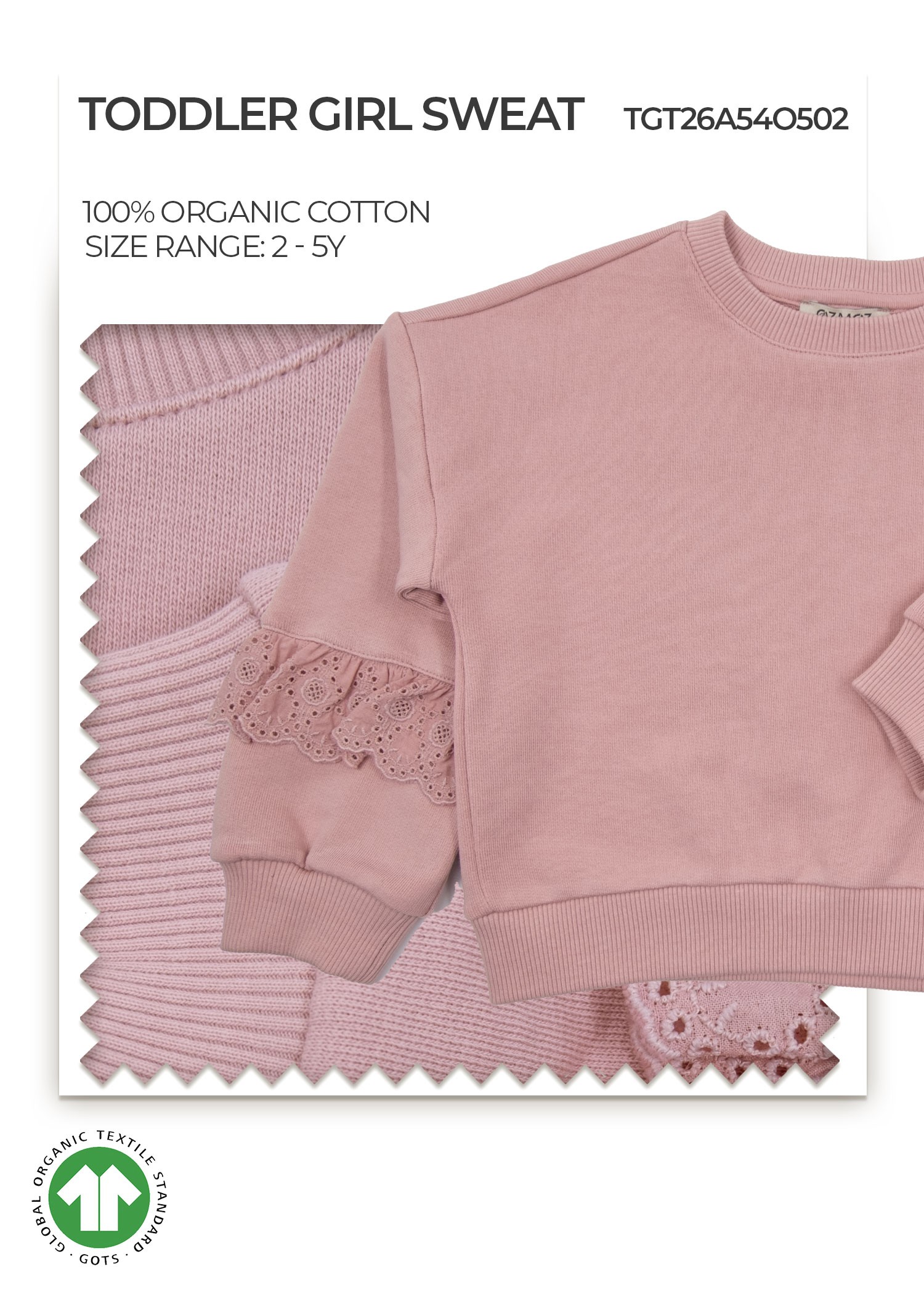 Organic Pale Mauve Toddler Girl Sweat