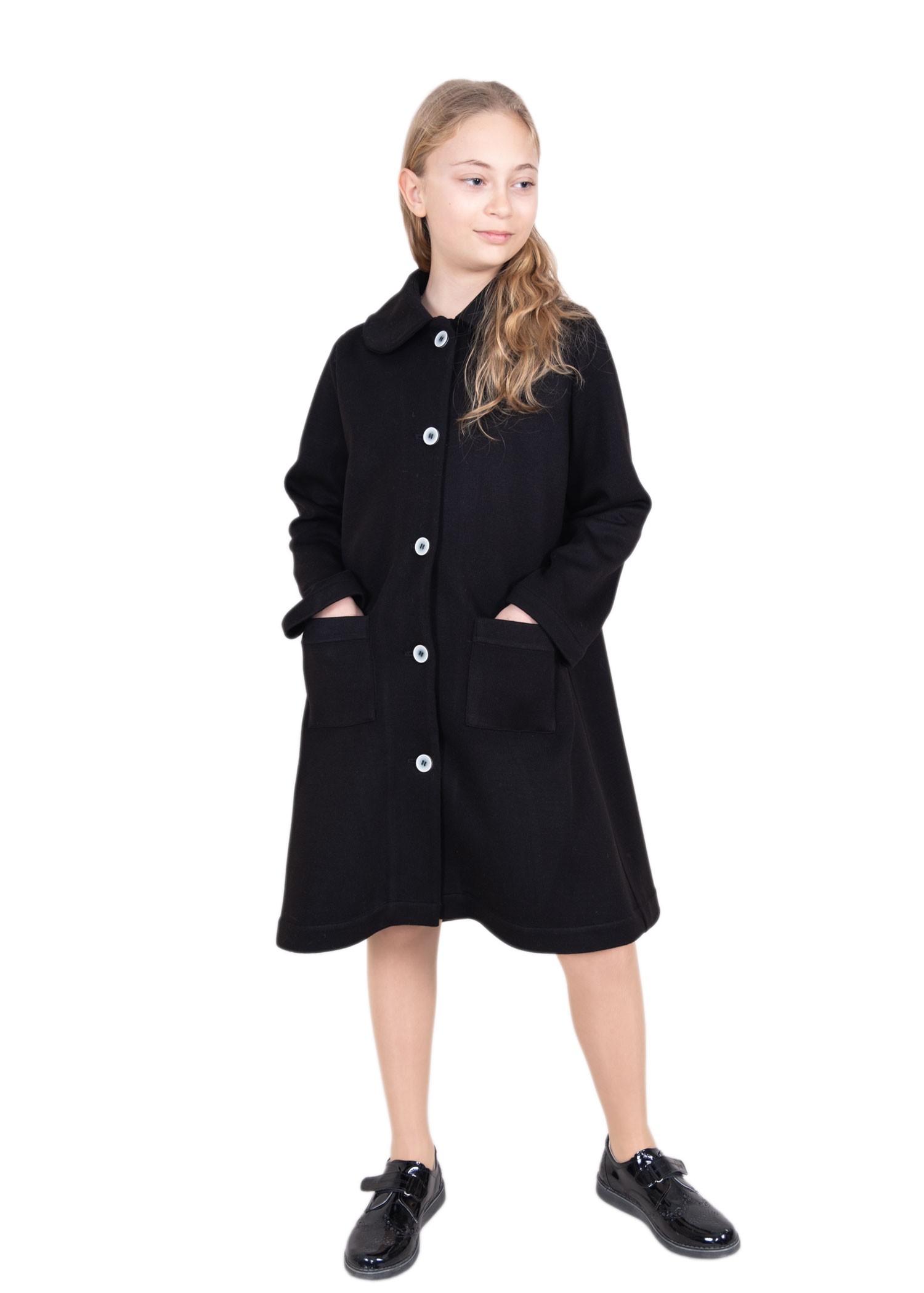 Knitted Fabric Black Winter Girl's Coat