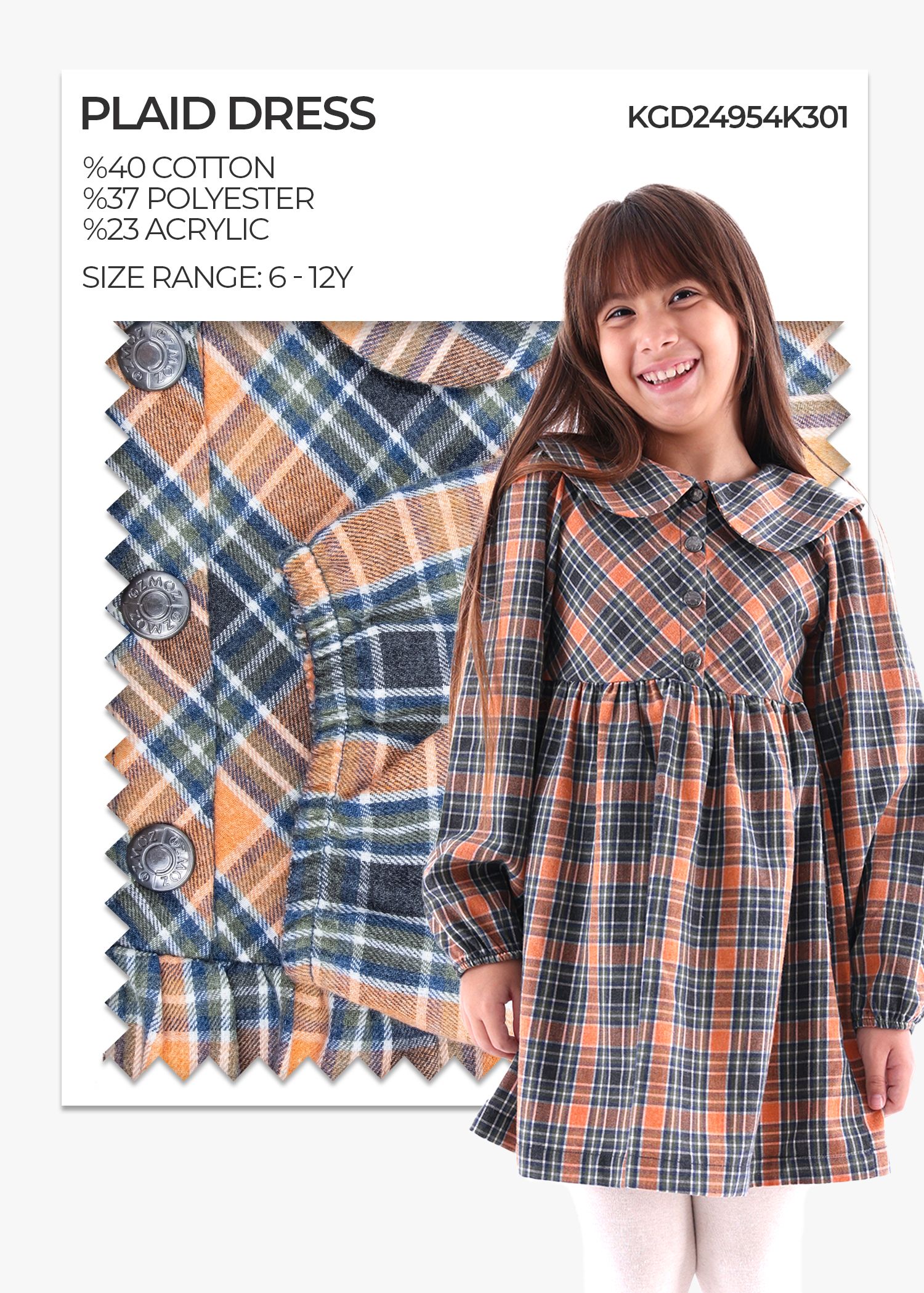 Wide Baby Collar Plaid Winter Girls' Dress