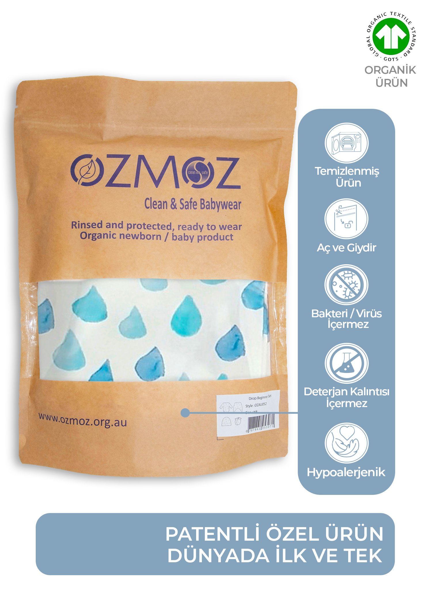 Clean&Safe Organik Steril Temizlenmiş Hastane Çıkış Seti-4 Parça