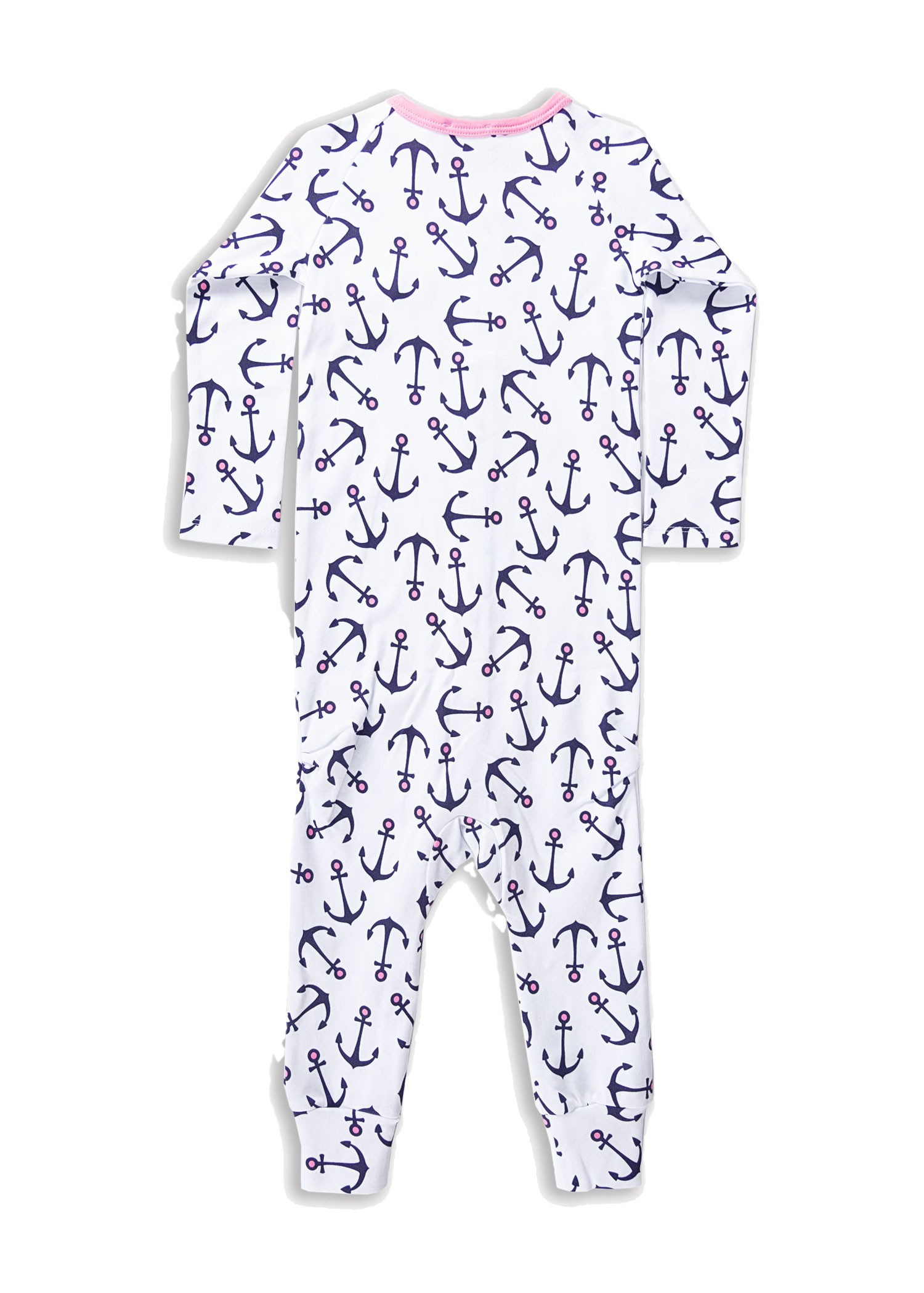 Organic Anchor Patterned Baby Girl Jumpsuit with Pink Bow Collar