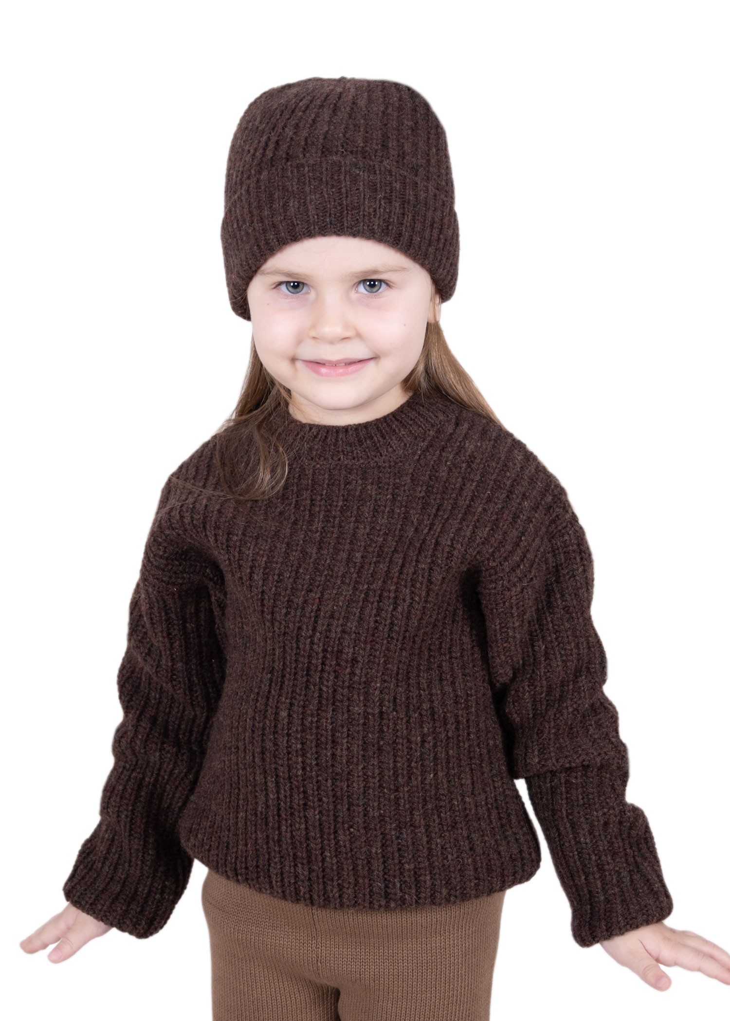 Organic Wool Thick Winter Brown Unisex Little Kids Knitwear Sweater