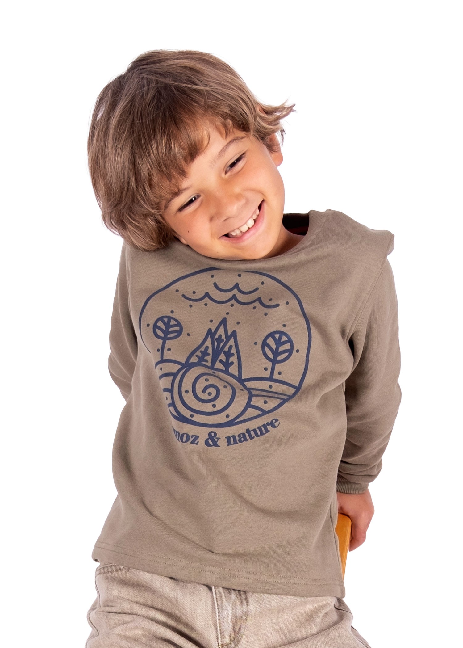 Organic Cotton Graphic Printed Khaki Winter Boys' Sweatshirt