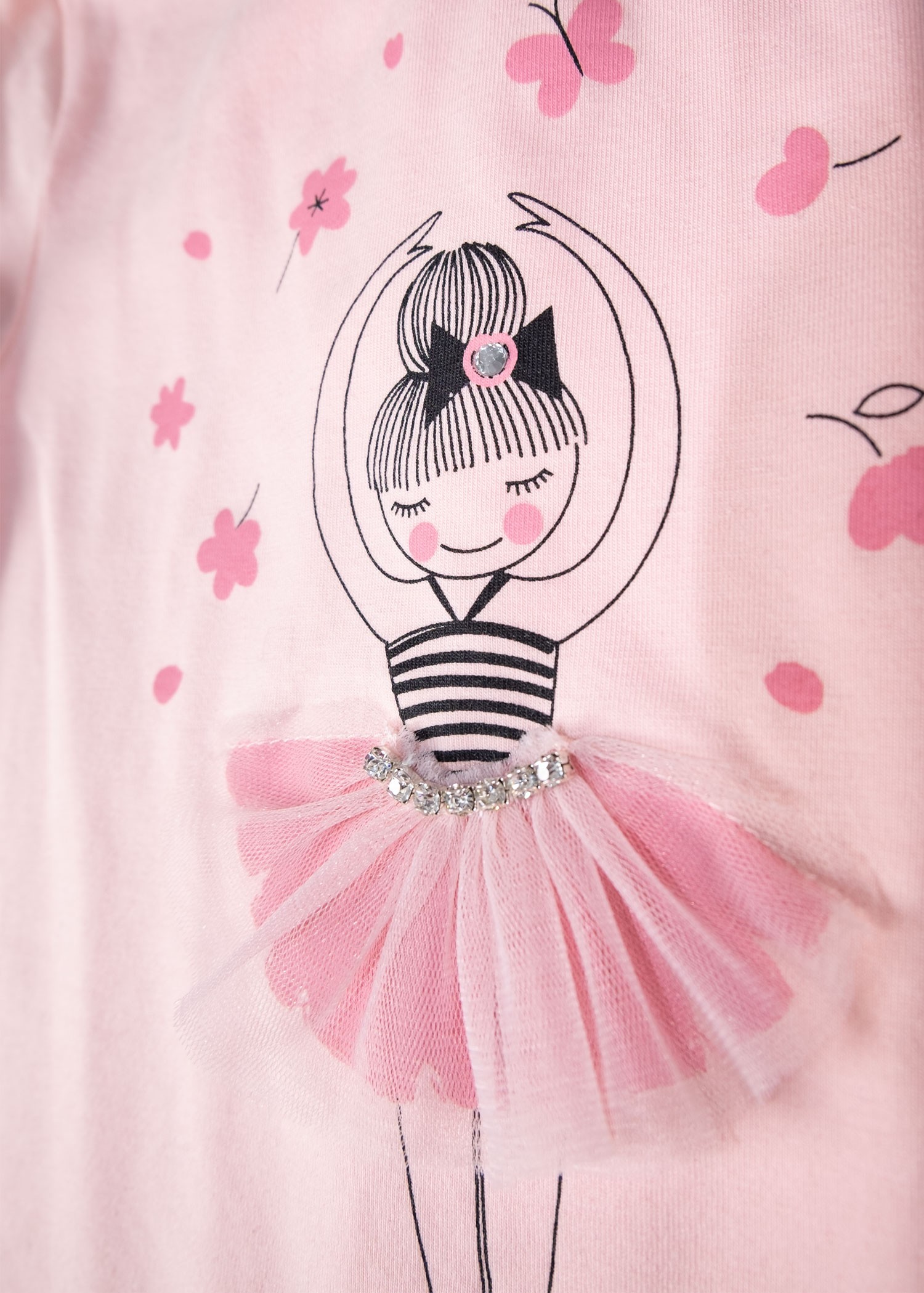 Cotton Stone And Tulle Ballerina Printed Pink Summer Baby Girl Tshirt