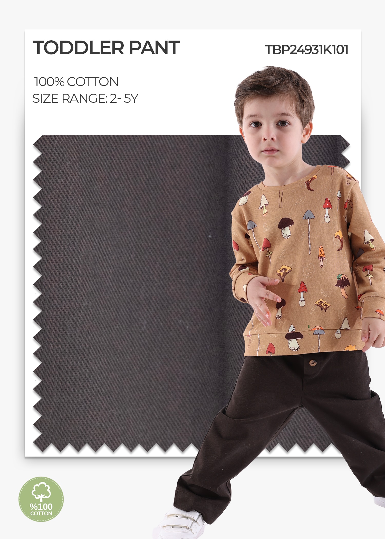 100% Cotton Gabardine Brown Winter Toddler Boys' Pants