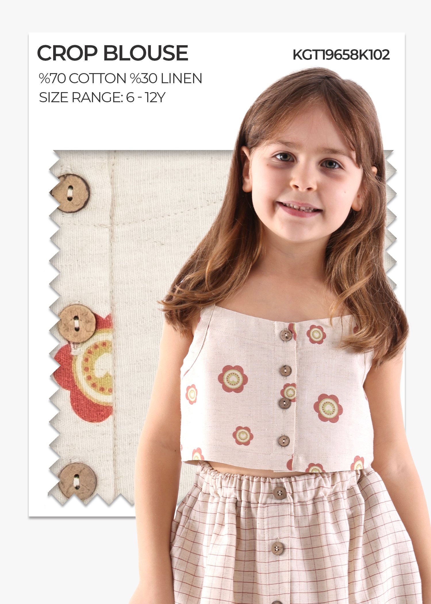 Summer Girl's Crop Blouse with Floral Patterned Straps