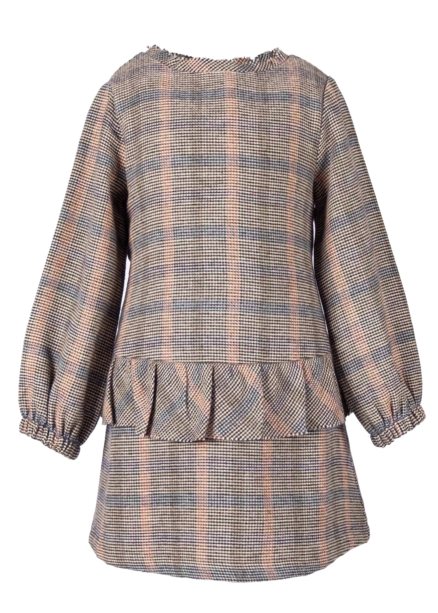 Wool Soft Textured Plaid Fabric Flounce and Lining Winter Girl's Dress