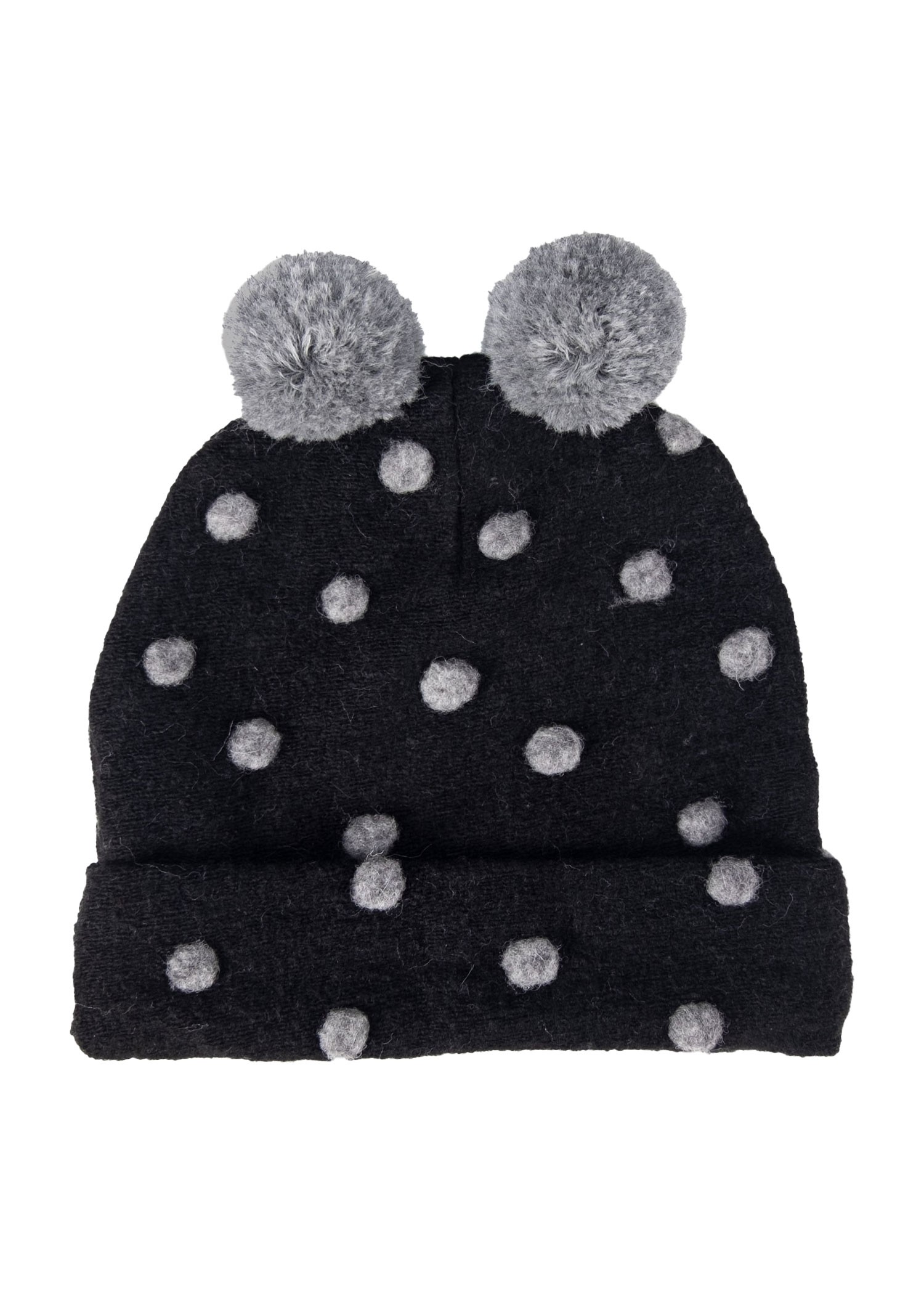 Black Winter Girl's Beret with Pompom