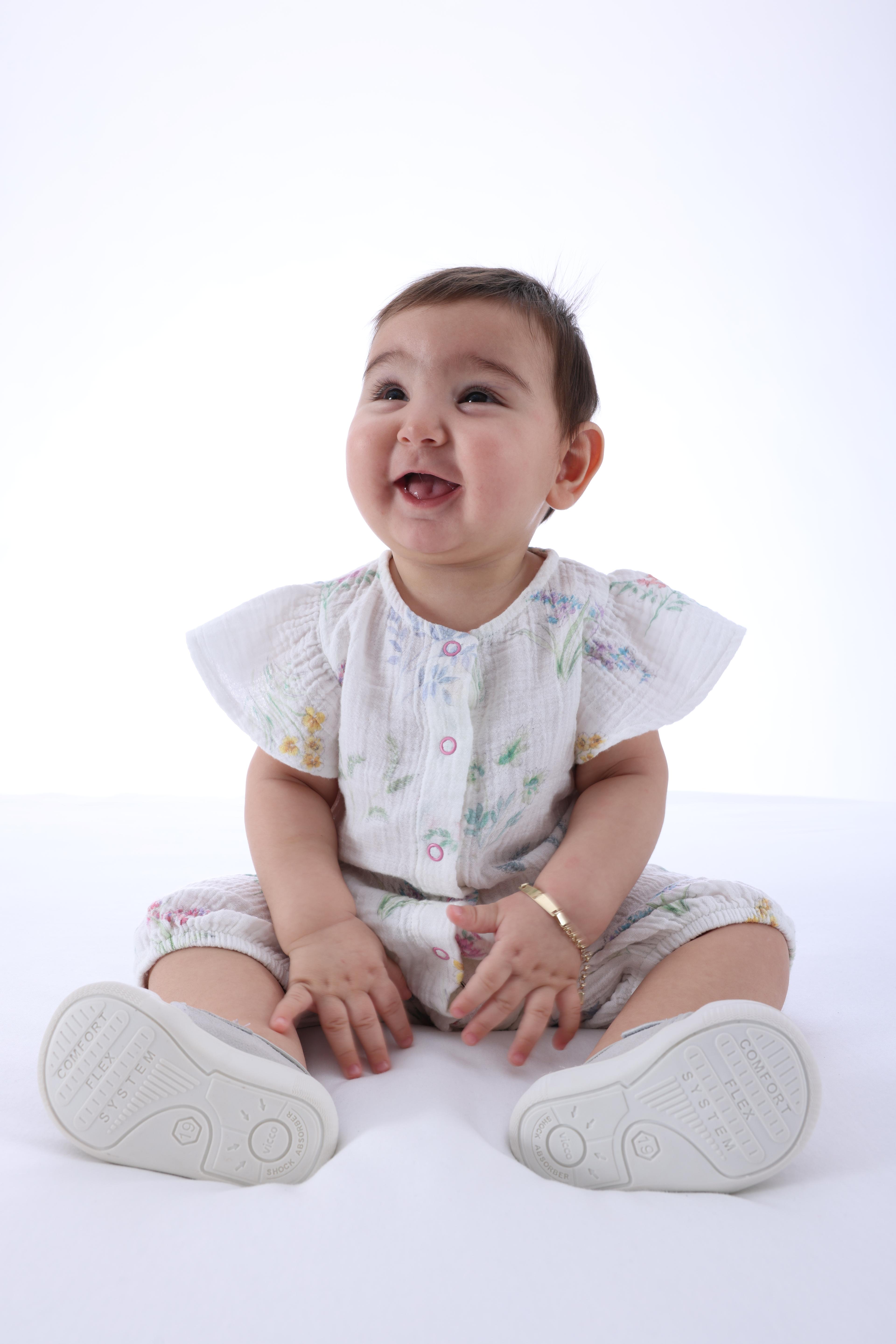 Floral Patterned Sleeveless White Summer Baby Girl Jumpsuit