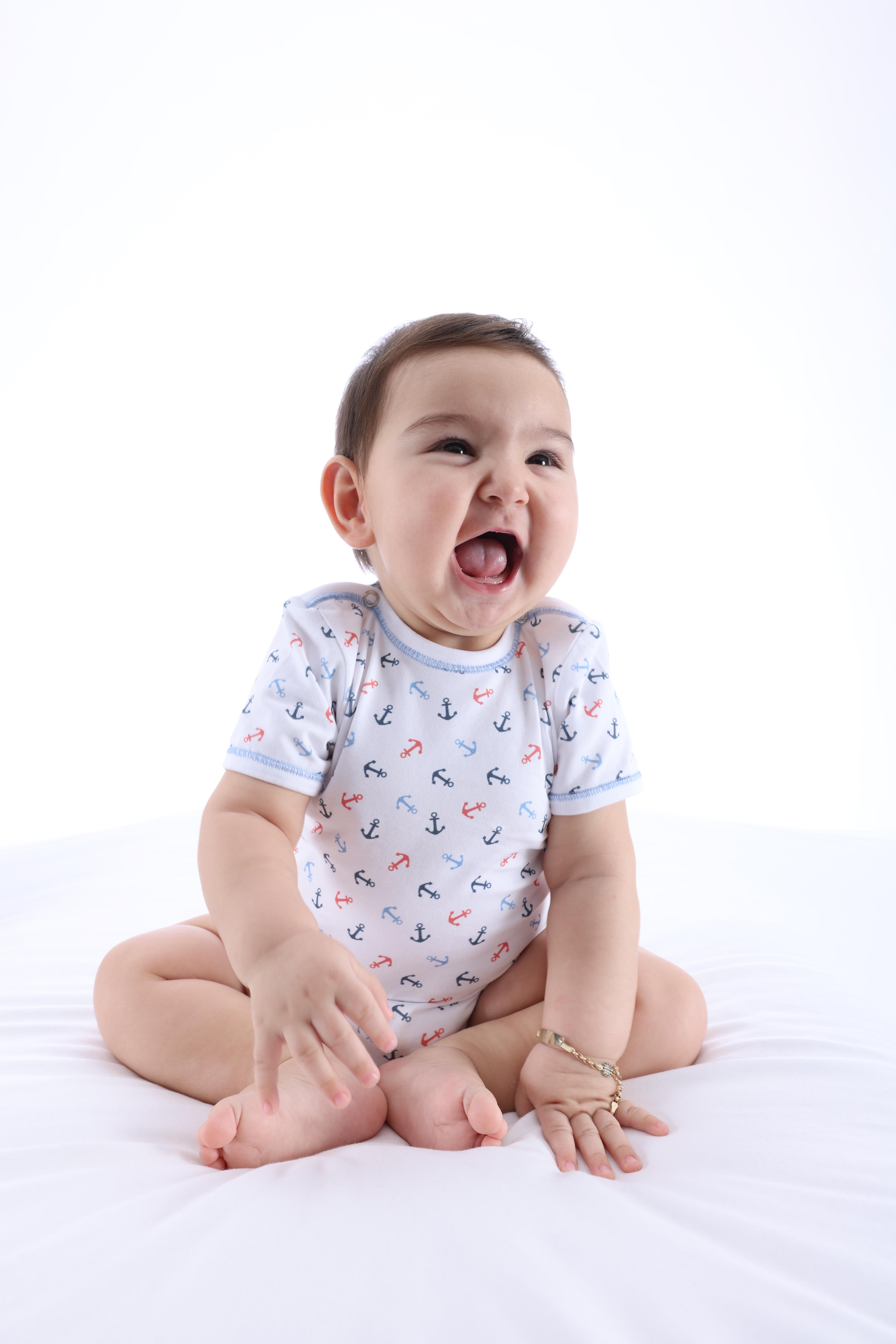 Organik Çapa Desenli Kısa Kollu Erkek Bebek Body