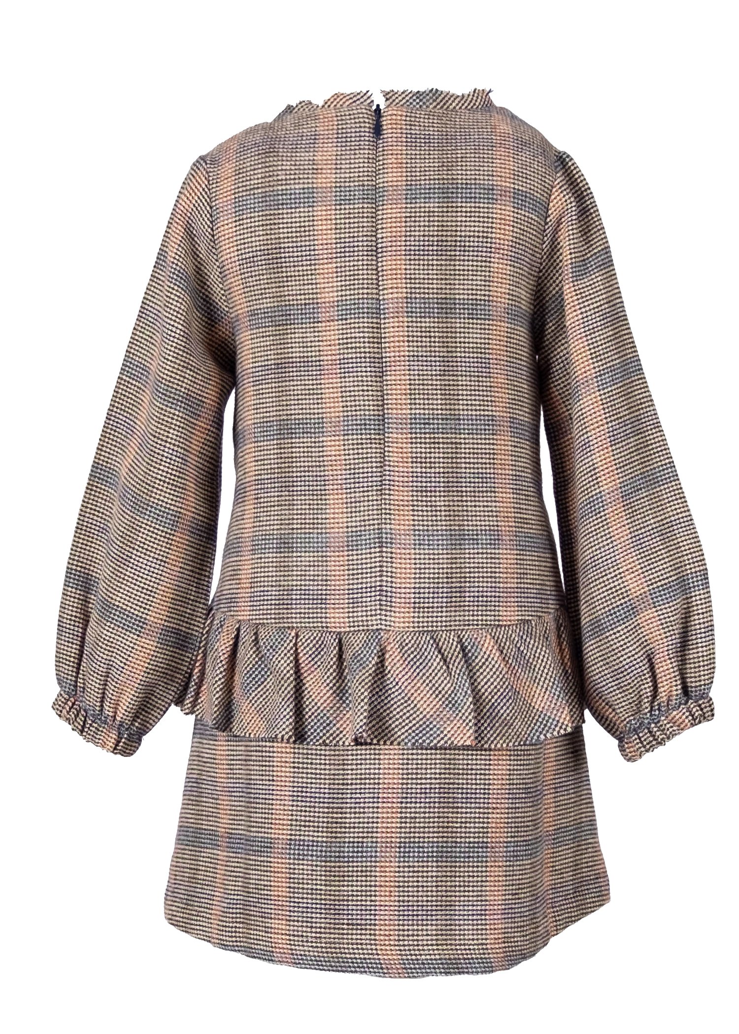 Wool Soft Textured Plaid Fabric Flounce and Lining Winter Girl's Dress