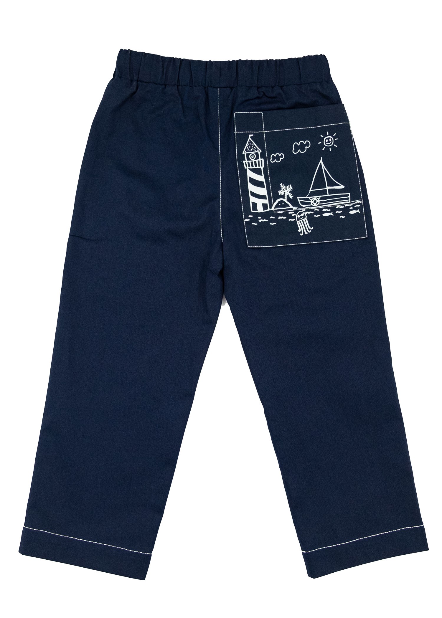 Cotton Pocket Printed Navy Blue Summer Boy Trousers