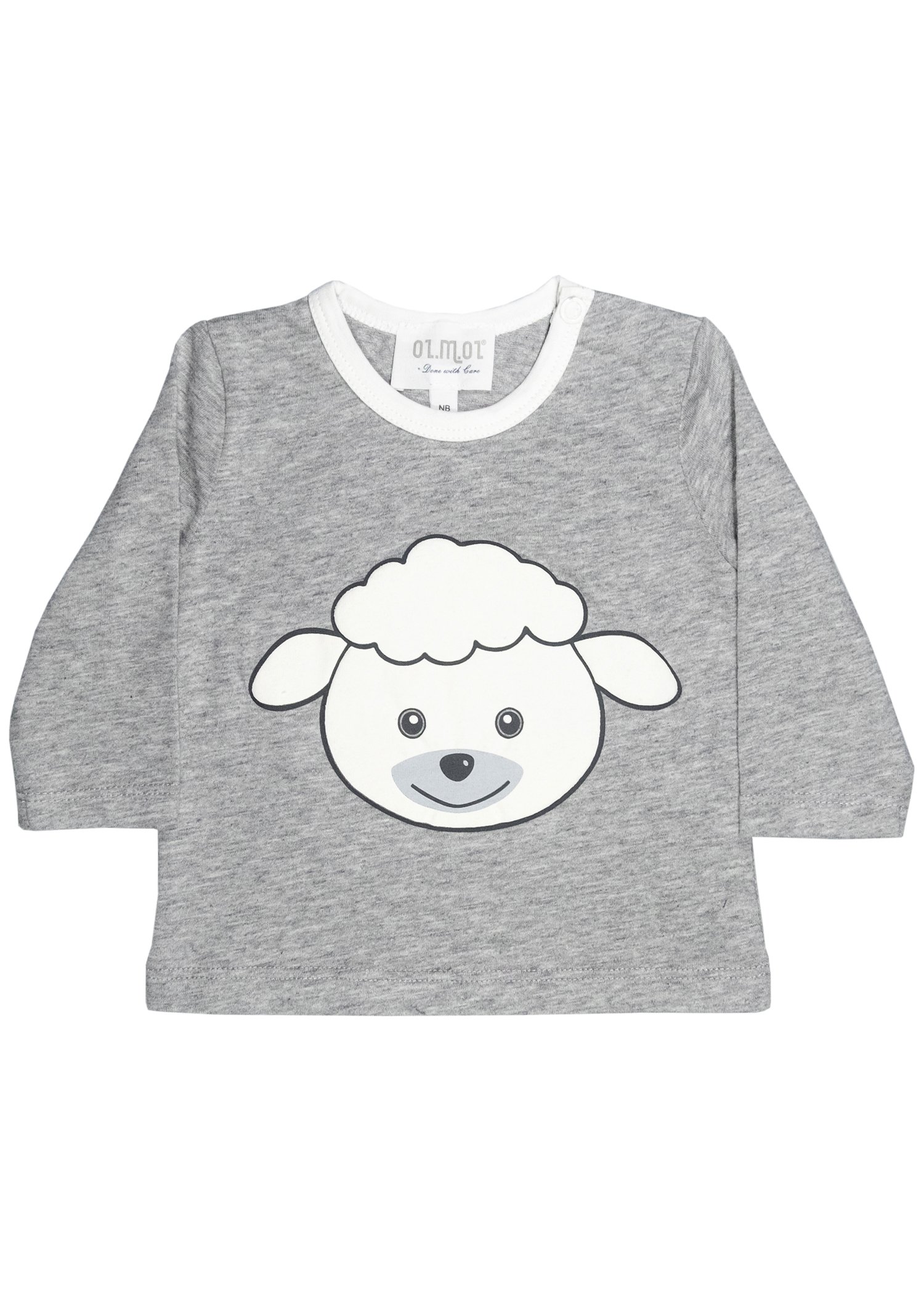 Organic Embossed Lamb Printed Long Sleeve Gray Spring Unisex Baby Top