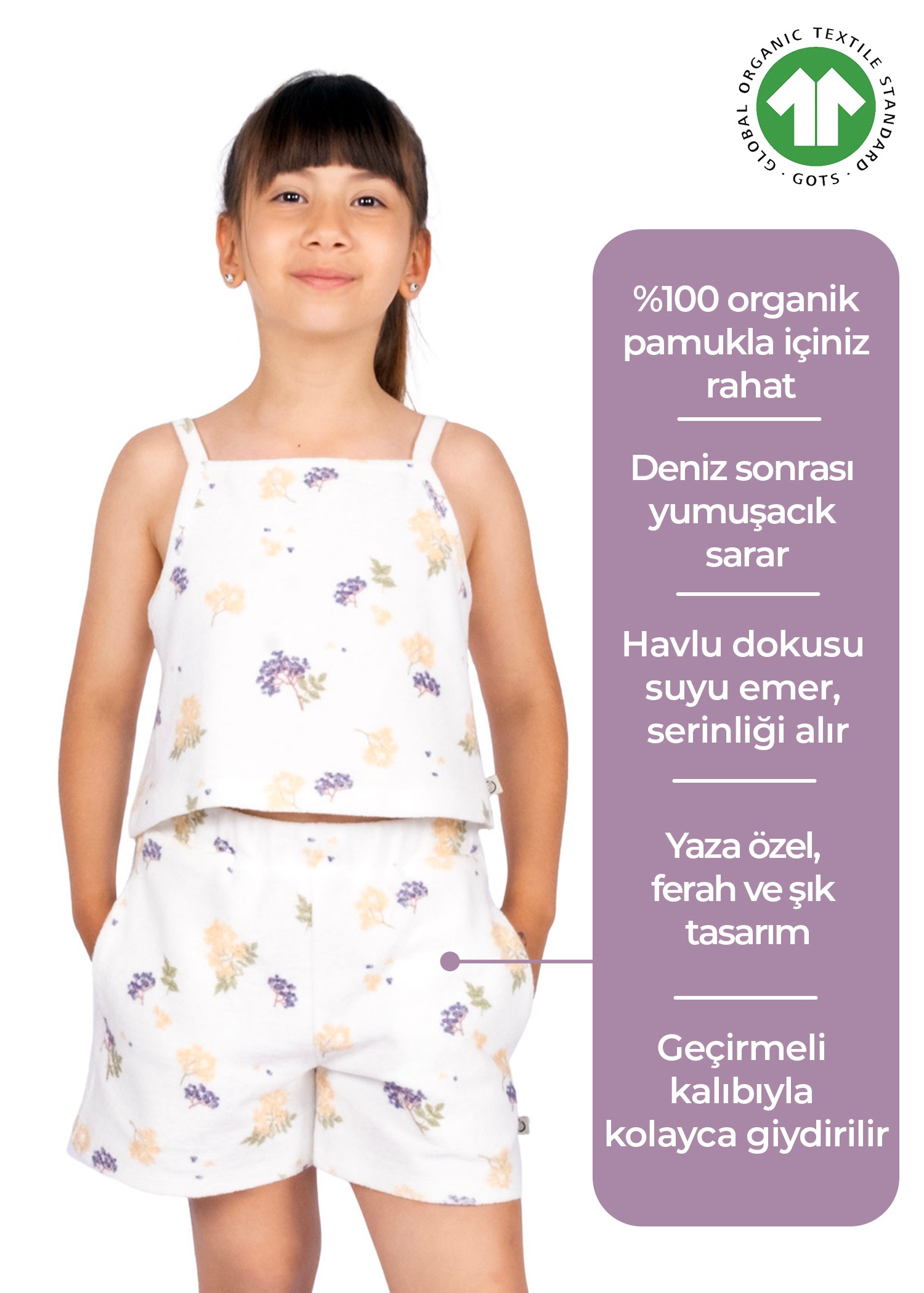 Organik Havlu Kumaş Yazlık Kız Çocuk Şort