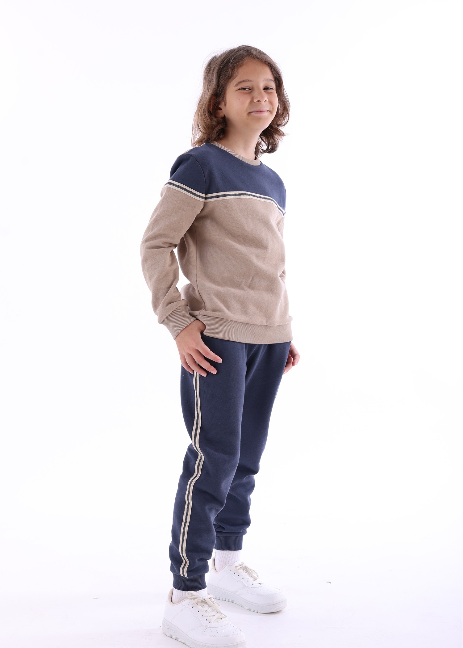 Organic Navy Blue Side Stripe Boys' Sweatpants