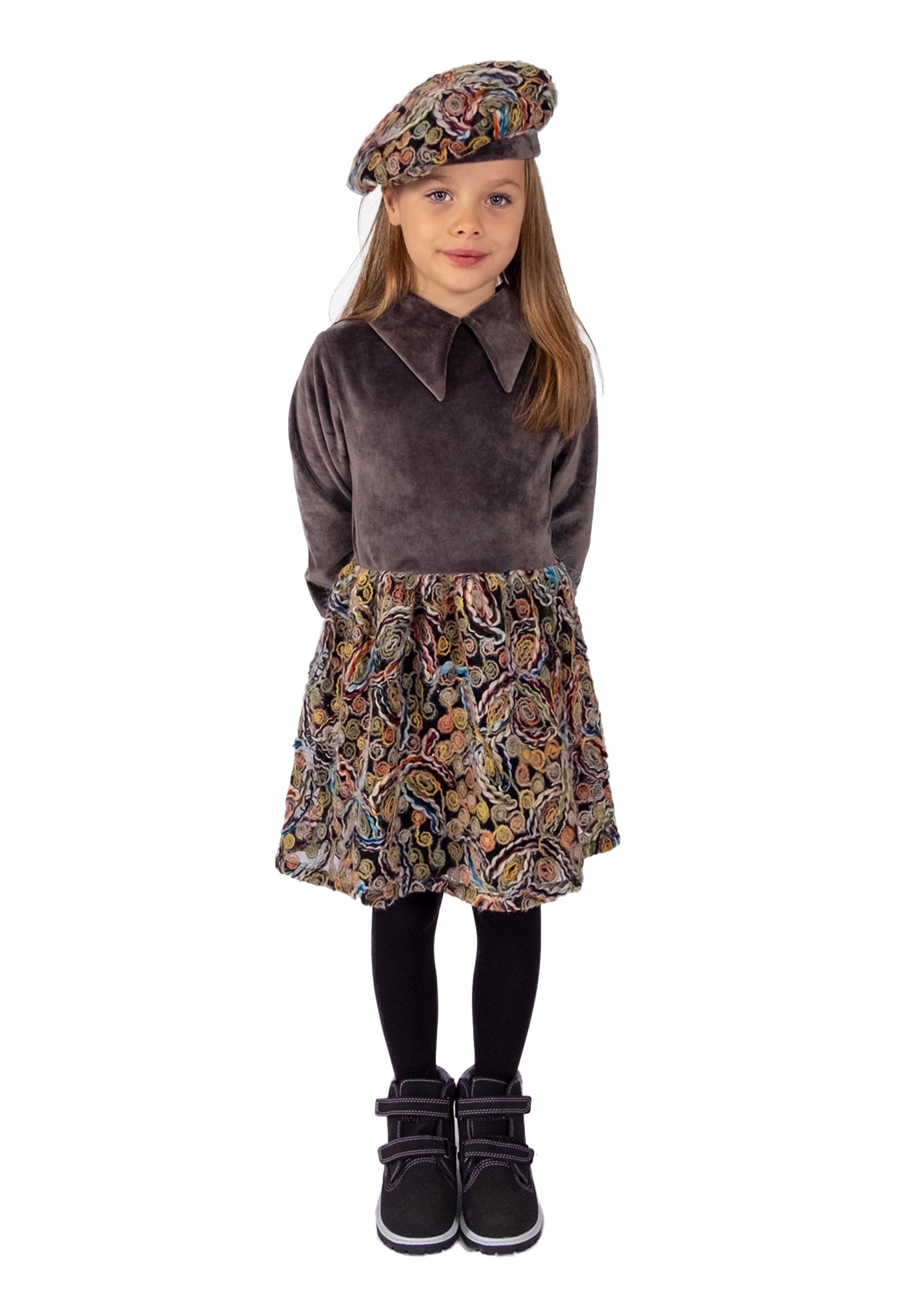 Special Design Skirt Wool Embroidered Knitted Velvet Fabric Winter Girls Dress