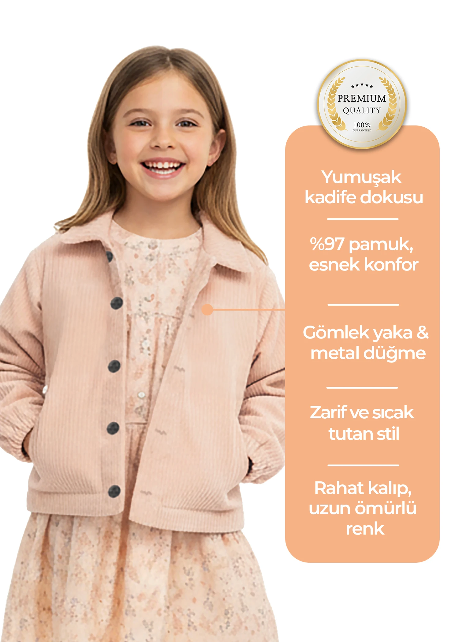 Kadife Klasik Koyu Sarı Kışlık Kız Çocuk Ceket