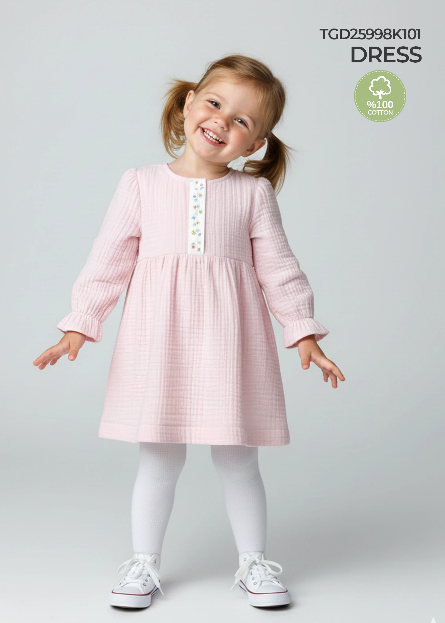 100% Cotton 4-layer Muslin Fabric Spring Toddler Girls Dress