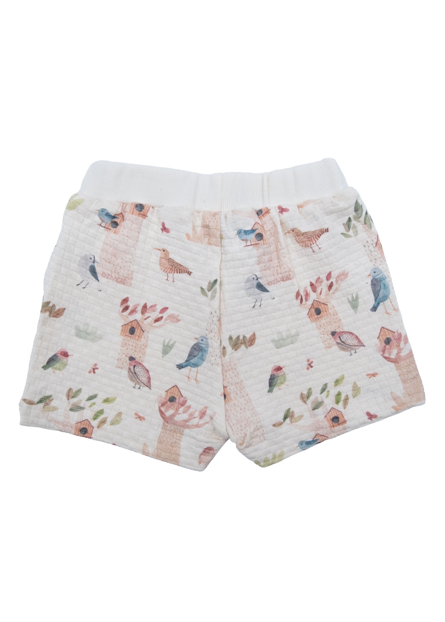 Organik Kuş Desenli Krem Yazlık Unisex Bebek Şort